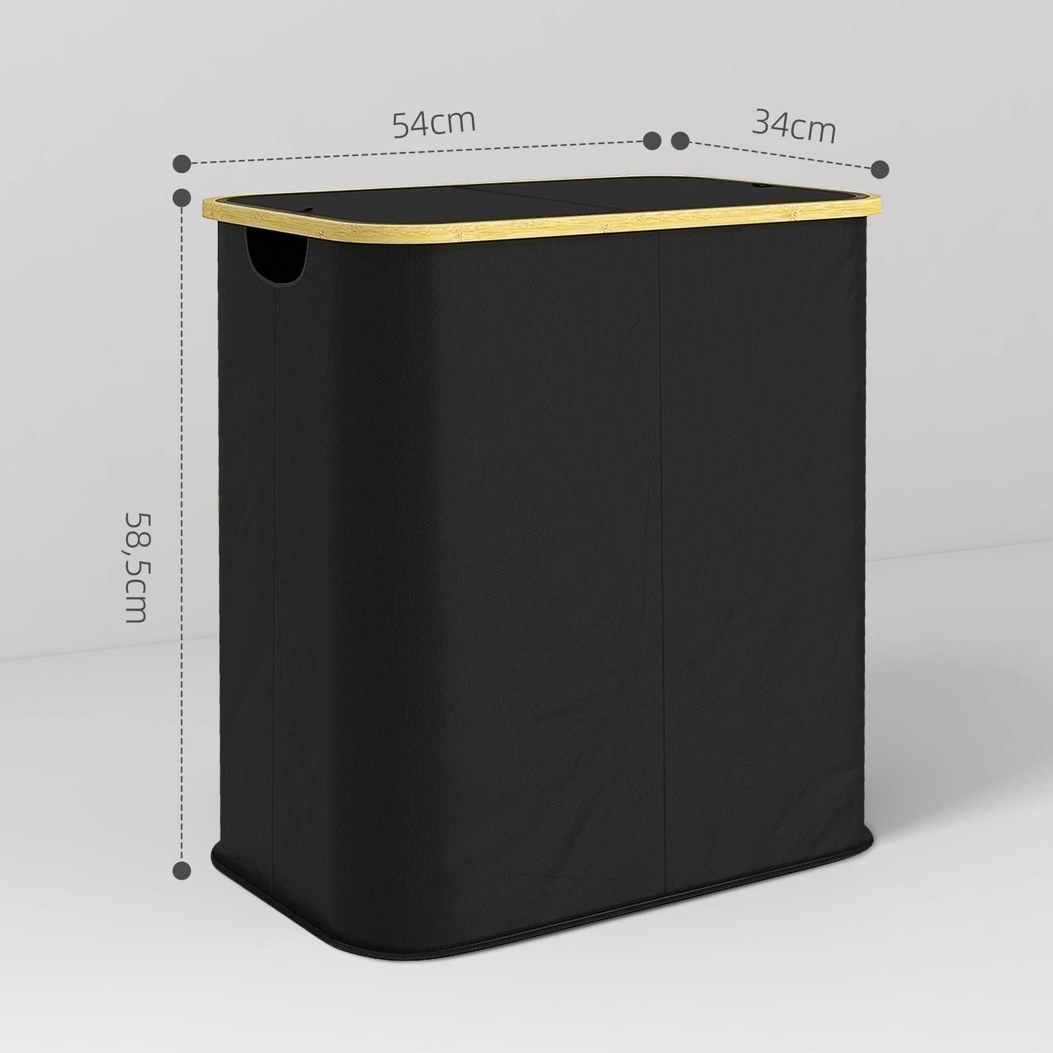 Voir la diapositive 3 : HOMCOM Panier à linge double pliable 80l - corbeille à linge sale avec couvercle et poignées - bambou non tissé noir