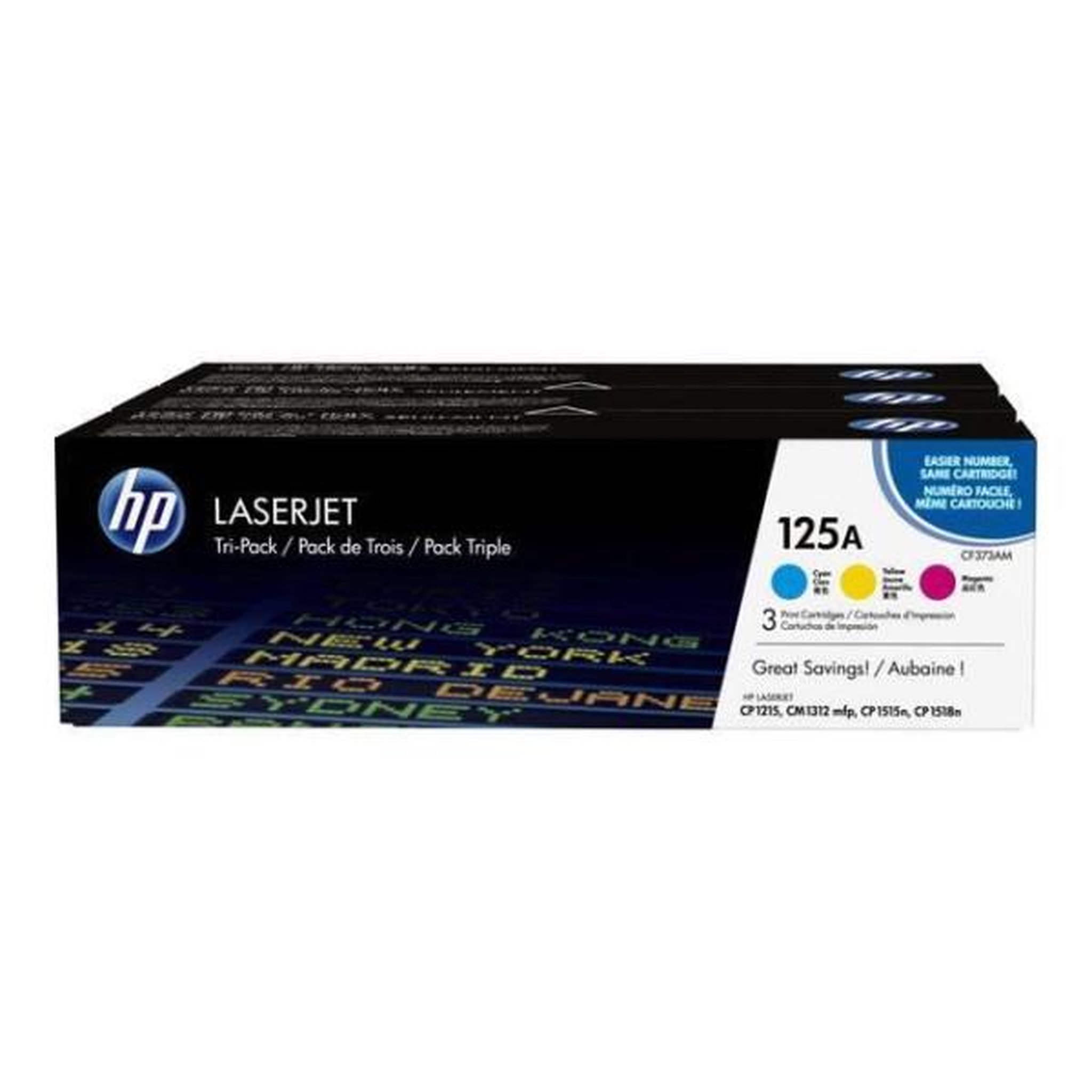 HP HP 125A Pack de 3 cartouches de toner cyan, jaune et magenta authentiques (CF373AM) pour Color LJ