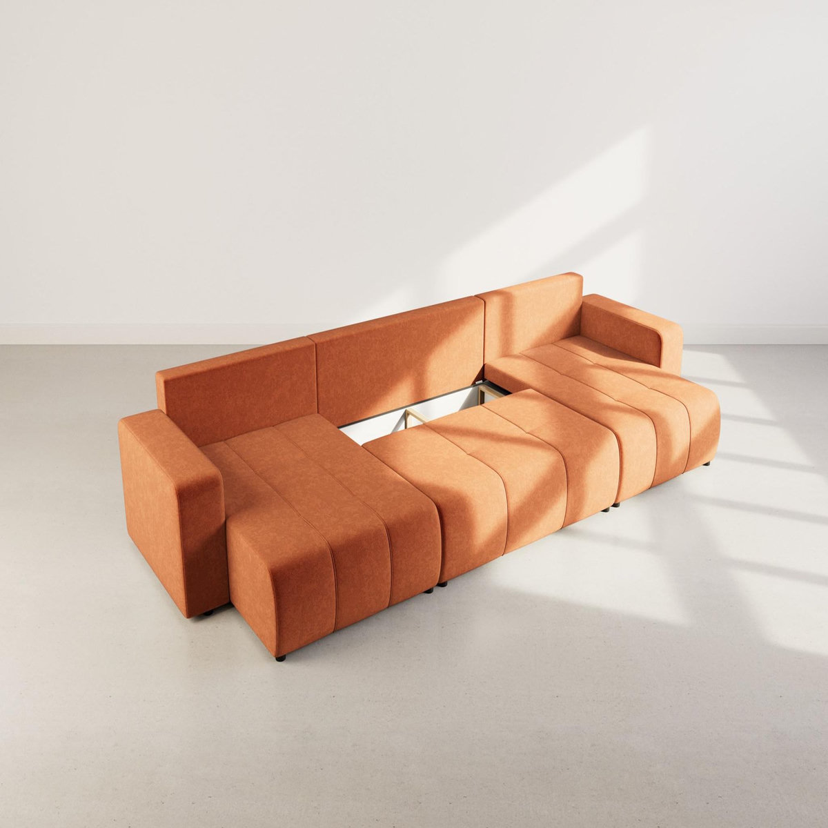 BEST MOBILIER Nicole - canapé panoramique en u 7 places convertible avec coffre en tissu