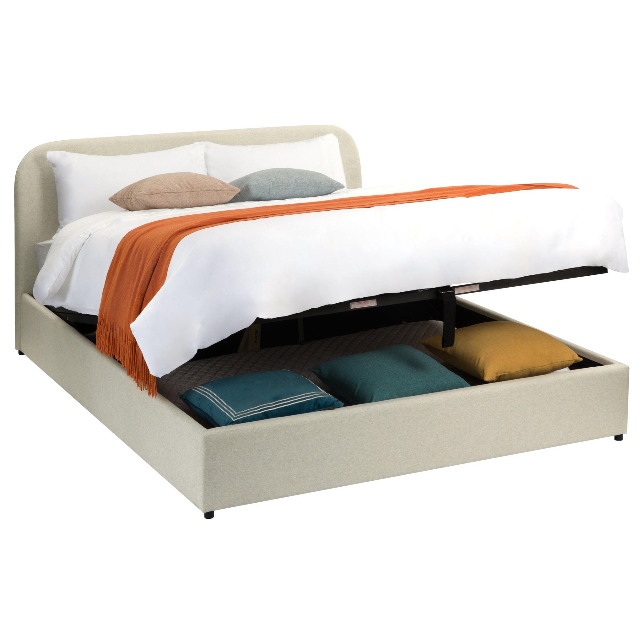 Voir la diapositive 6 : MAISON PAVANE Lit double avec coffre 140x190 cm en tissu gris/beige-tilly