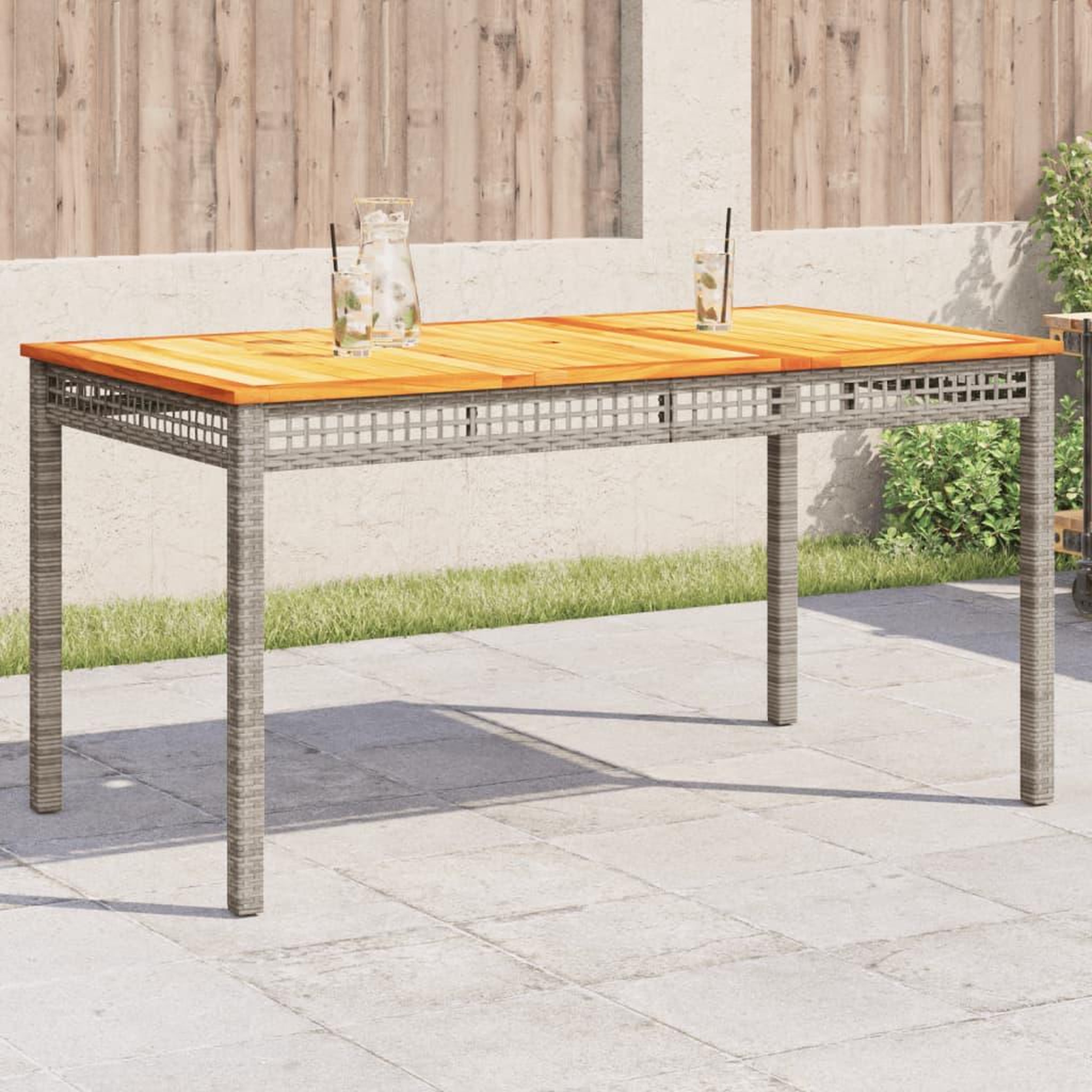 VIDAXL Table de jardin gris 140x80x75 cm resine tressee et bois acacia