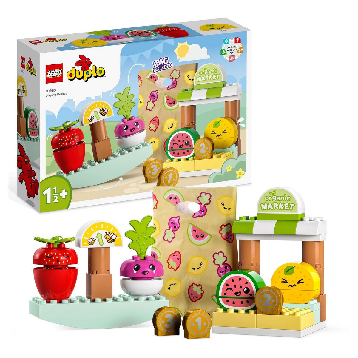 LEGO DUPLO 10983 - Le marché bio, Jeu sur la Nourriture, Fruits et Légumes, Apprentissage des Chiffres, Jouets Éducatifs à Empiler, Enfants