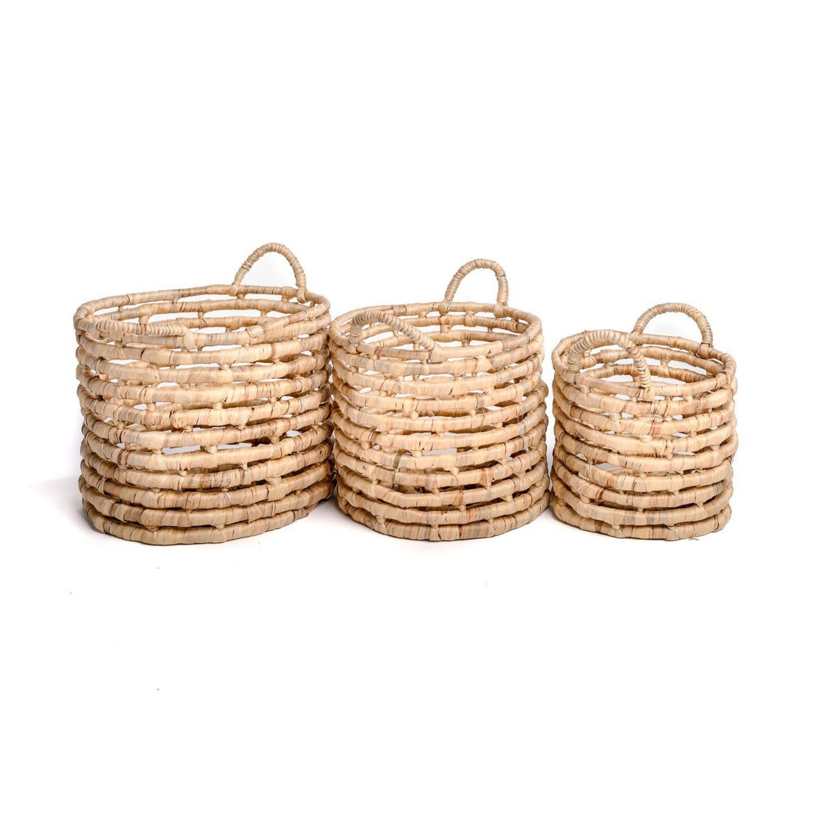 KB8 Set de 3 paniers tressés en jacinthe d'eau - Beige
