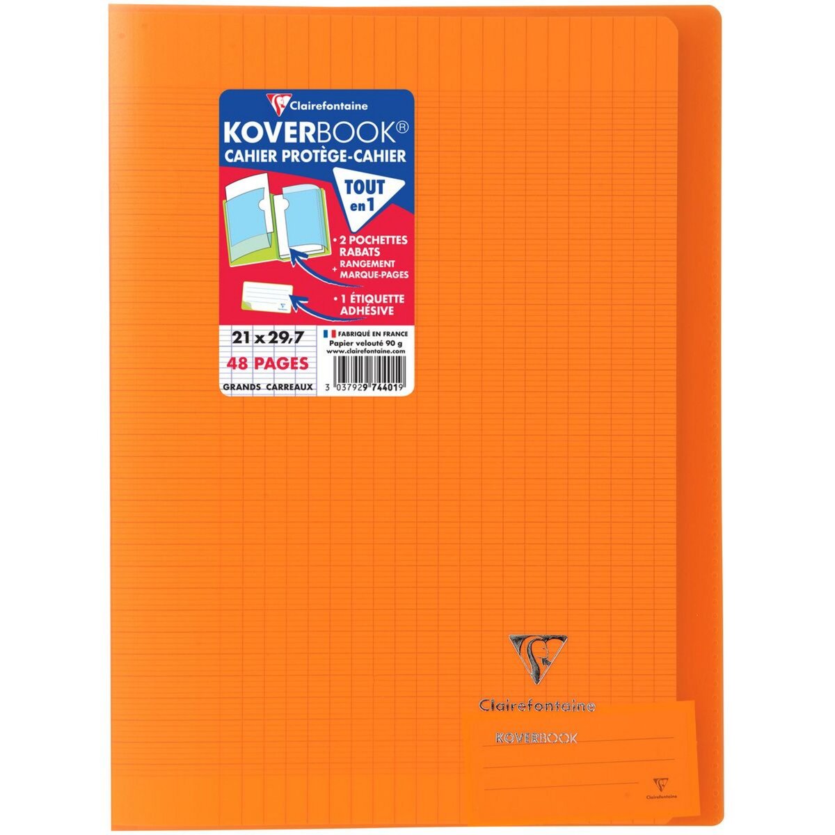 CLAIREFONTAINE Cahier polypro Koverbook 21x29,7cm 48 pages grands carreaux  Seyes translucide rose pas cher 