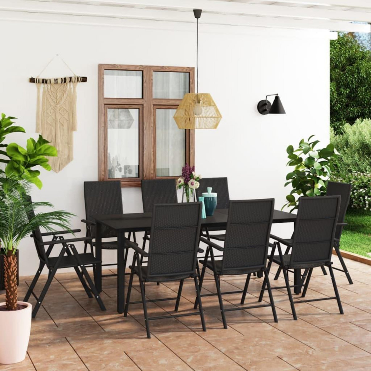 VIDAXL Ensemble a manger de jardin 9 pcs noir