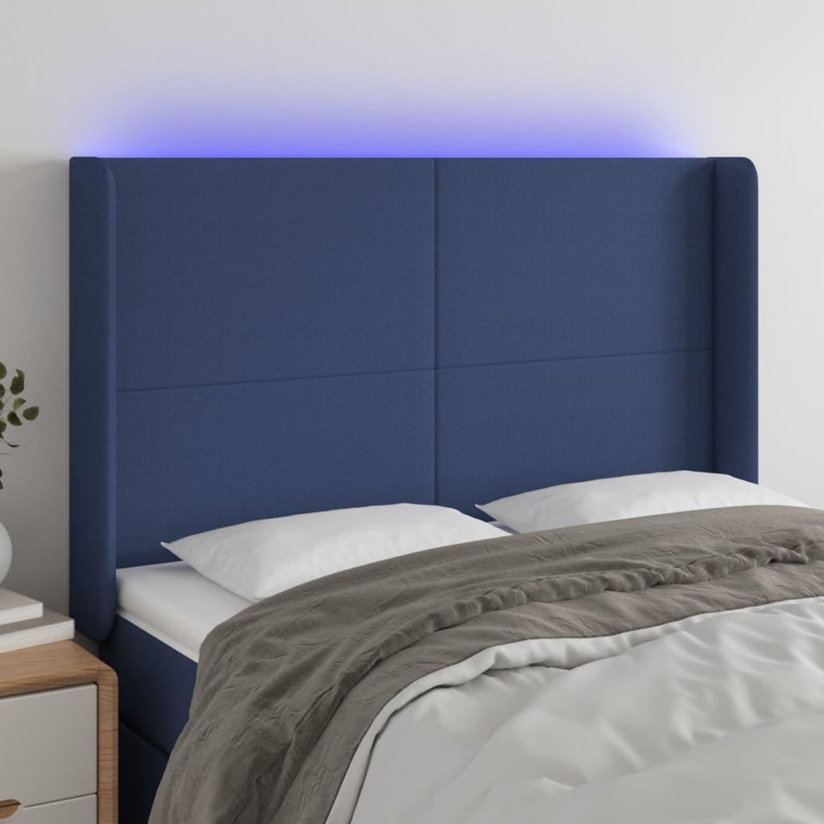 VIDAXL Tete de lit a LED Bleu 147x16x118/128 cm Tissu
