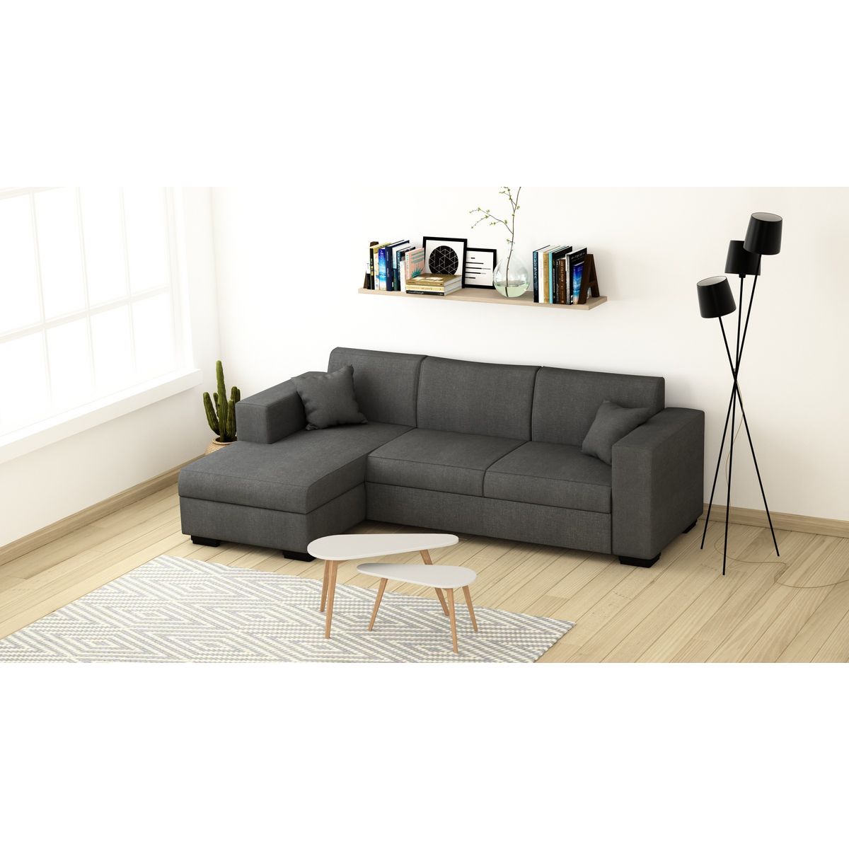Canapé d'angle gauche convertible  4 places avec coffre tissu CARIBEA
