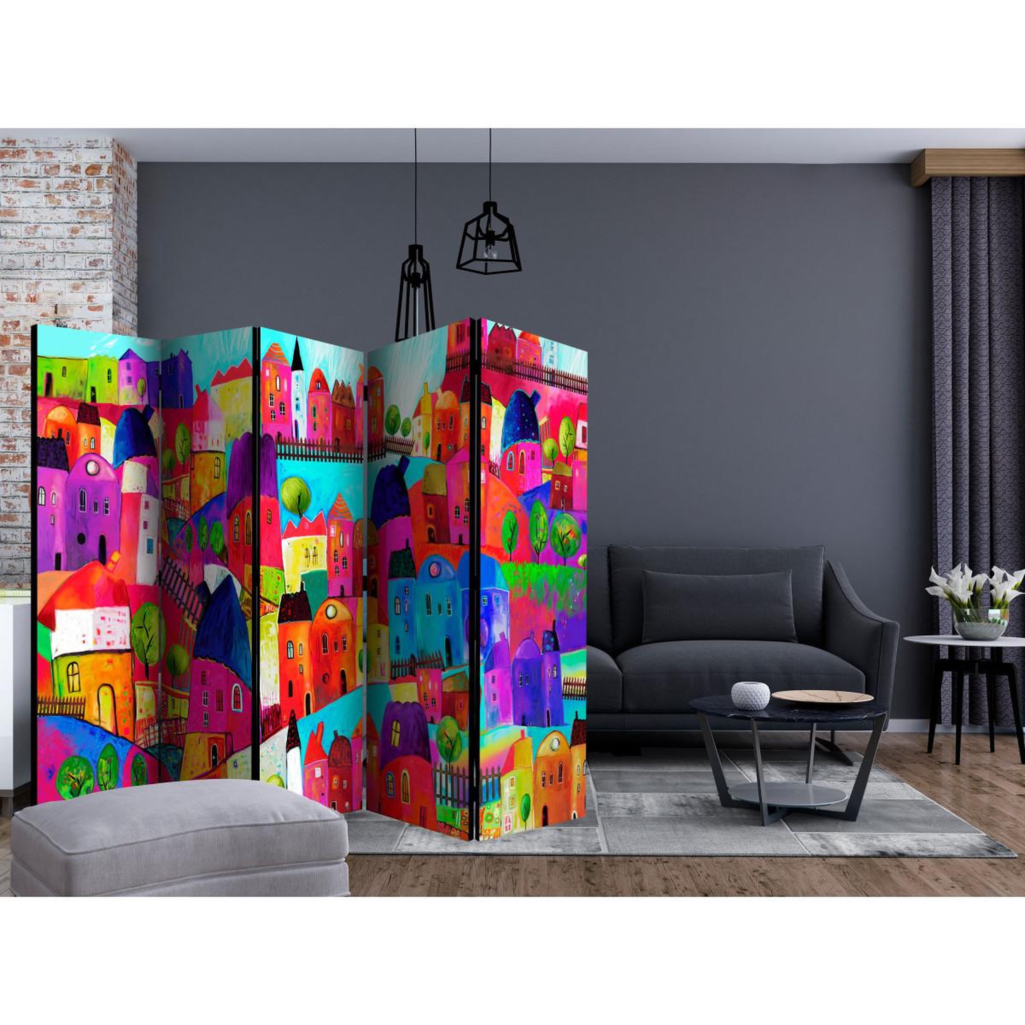 Voir la diapositive 2 : Paris Prix Paravent 5 volets  rainbow hued town  172x225cm