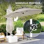 Voir la diapositive 5 : OUTSUNNY Parasol déporté octogonal inclinable rotatif dia. 3 x 2,5 m manivelle piètement croisé métal tissu gris clair