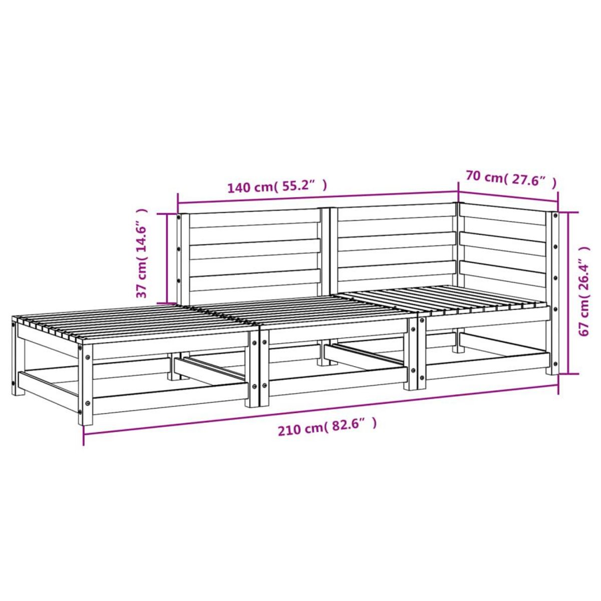 VIDAXL Canape de jardin et repose-pieds 2 places bois de pin massif