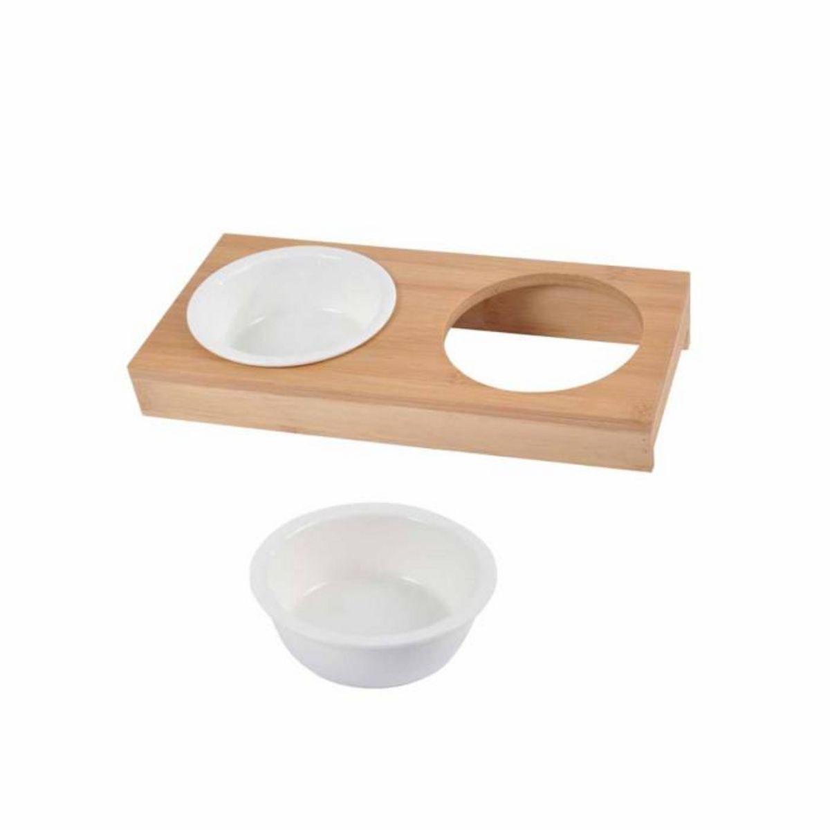 Paris Prix Lot de 2 Gamelles Chien & Chat  Bambou  29cm Blanc