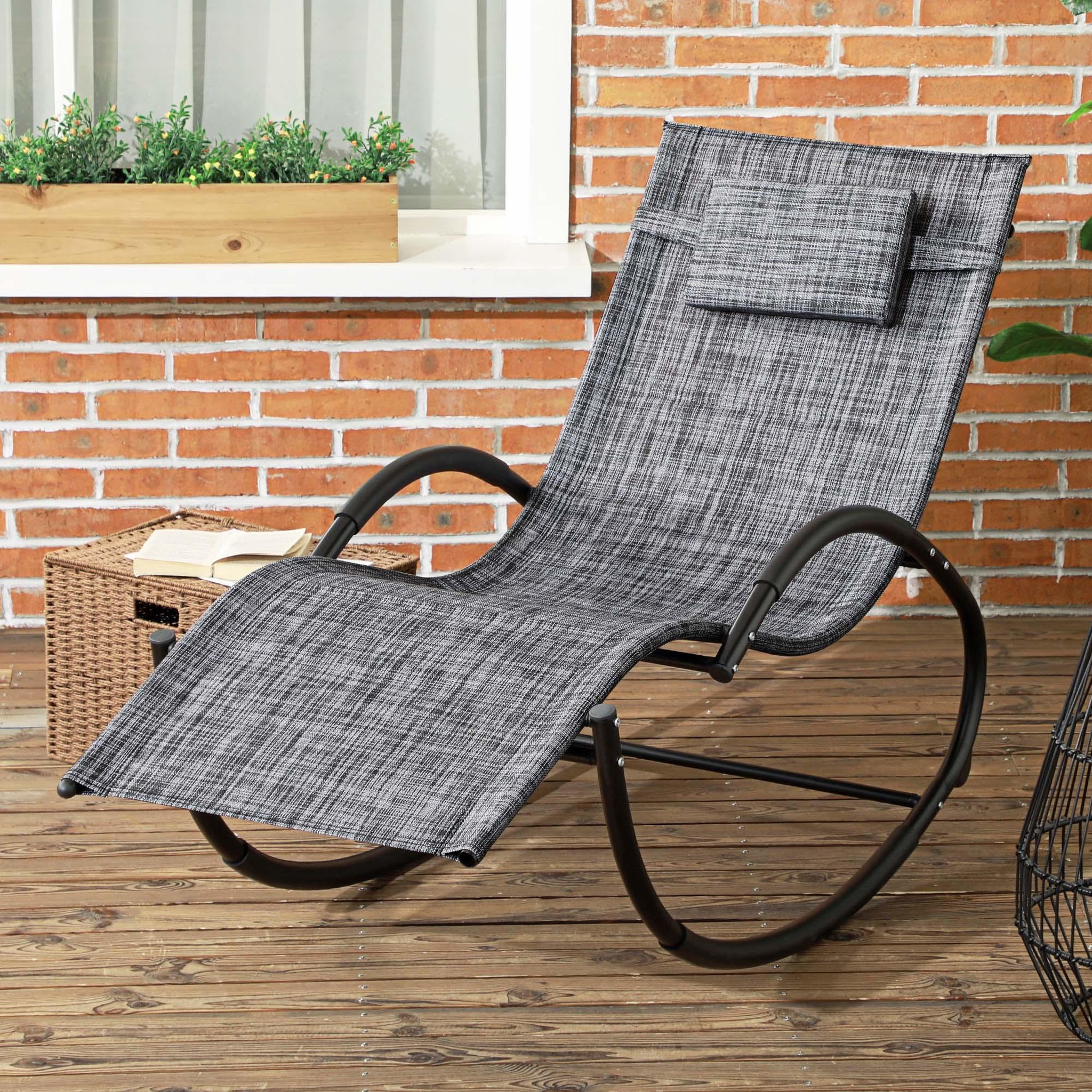 Voir la diapositive 4 : OUTSUNNY Chaise longue à bascule rocking chair design contemporain métal textilène gris chiné