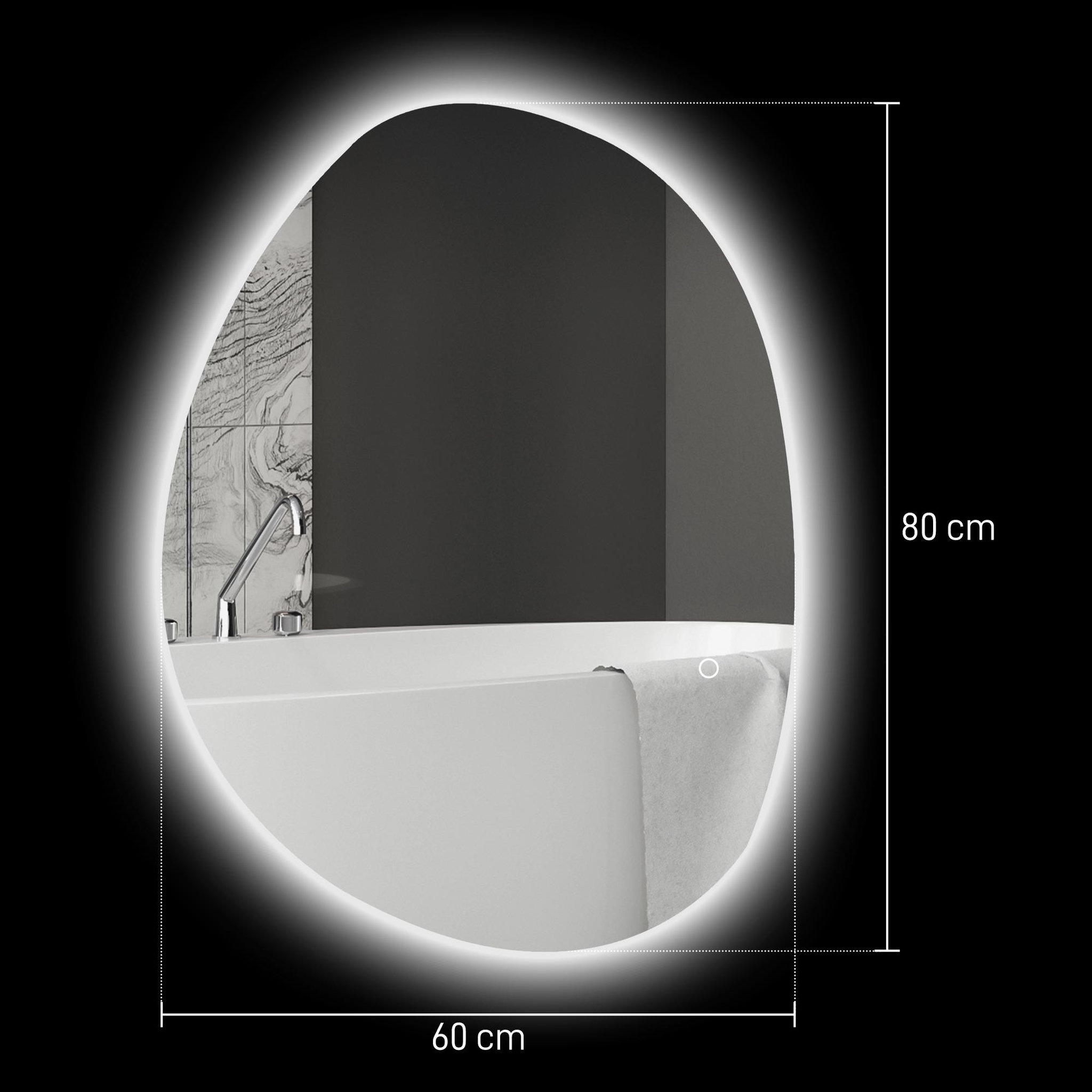 Voir la diapositive 3 : HOMCOM Miroir led salle de bain réglable 27w - miroir organique 80 x 60 cm - anti-buée tactile - verre trempé