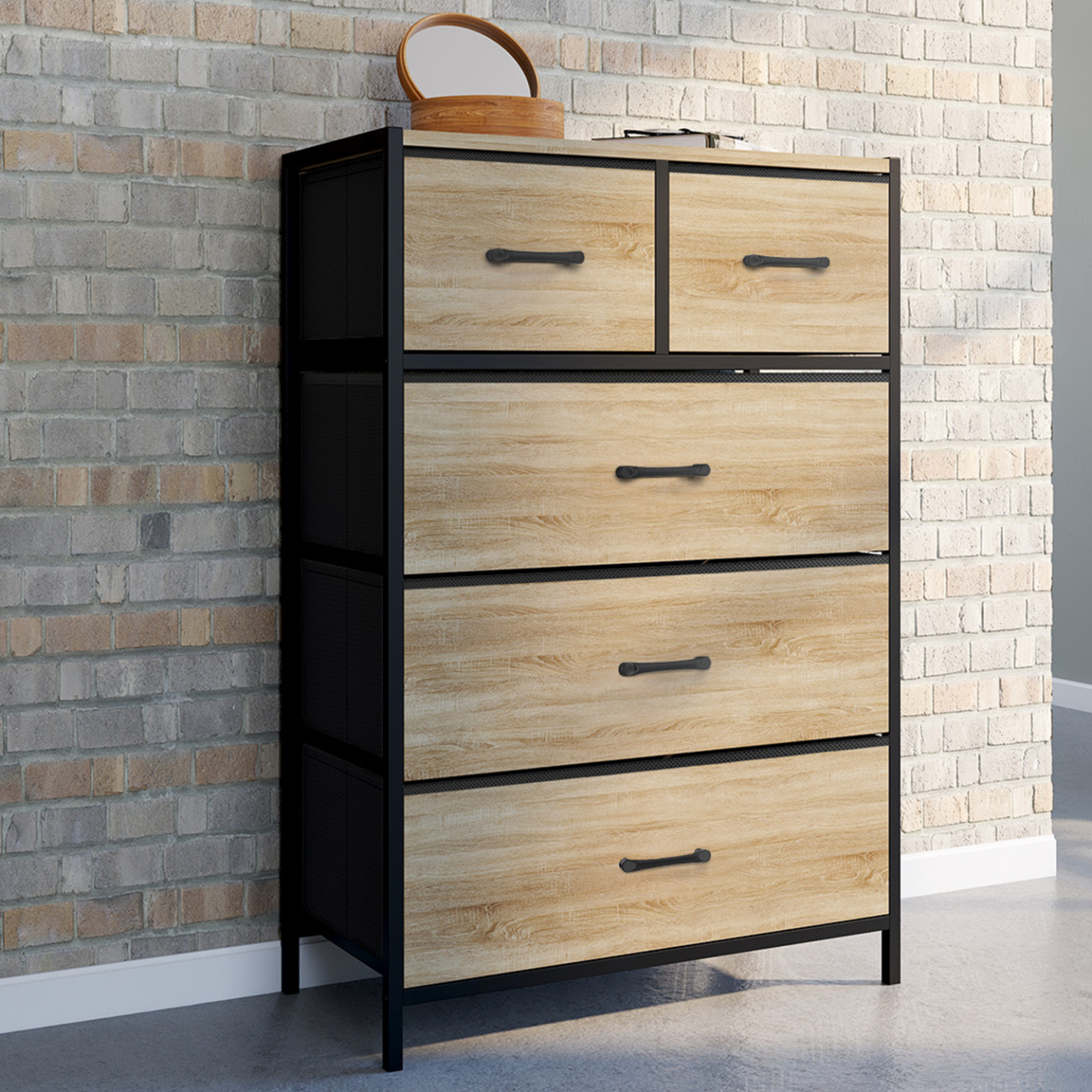 Voir la diapositive 2 : ID MARKET Chiffonnier 5 tiroirs en tissu utah 60x30x90 cm commode semainier design industriel