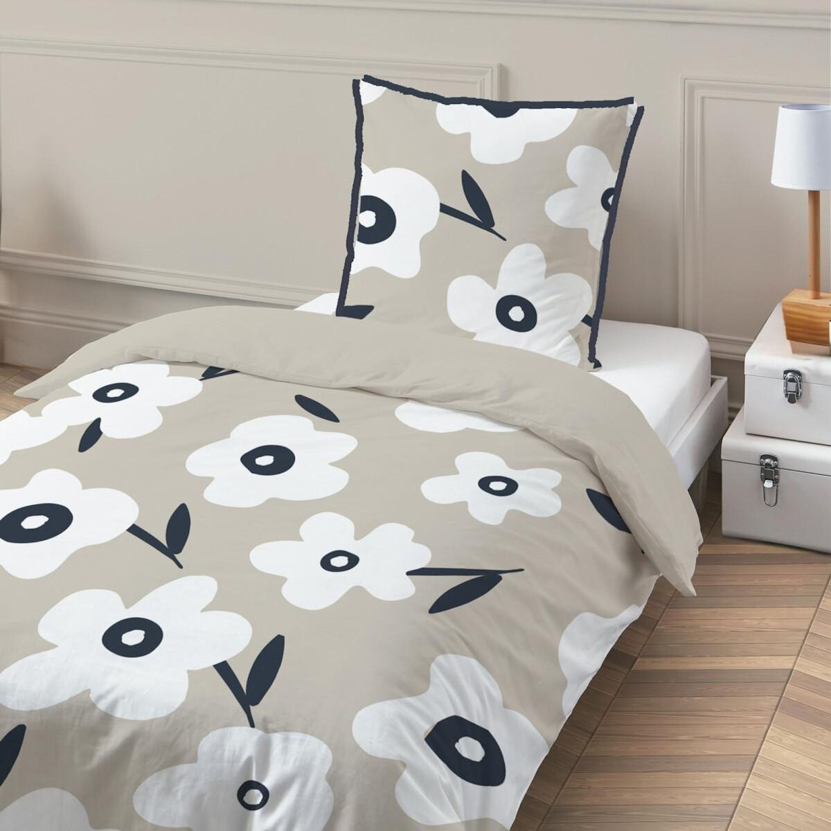 FUTURE HOME Parure de lit 1 personne en coton imprimé fleurs 140x200cm