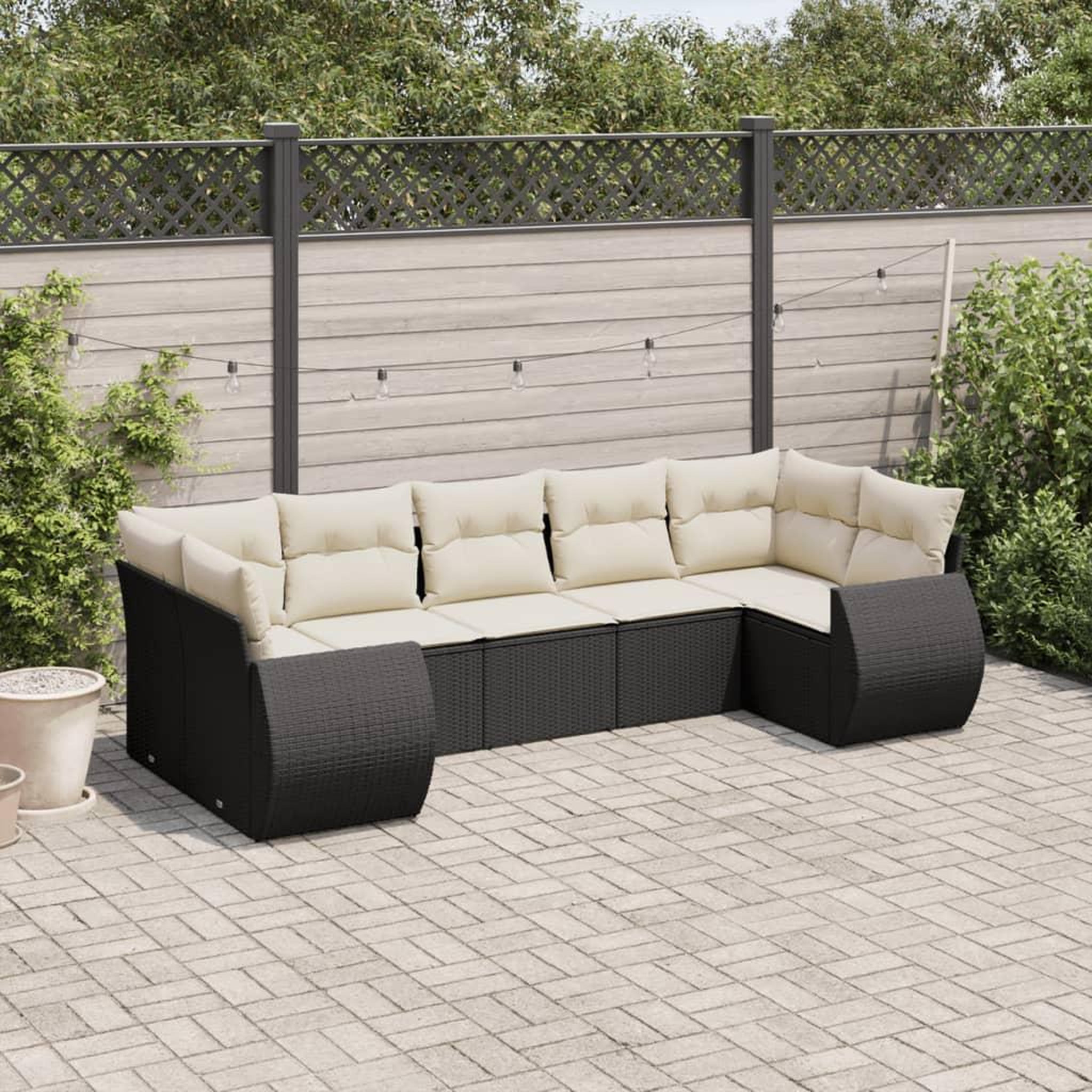 VIDAXL Salon de jardin 7 pcs avec coussins noir resine tressee