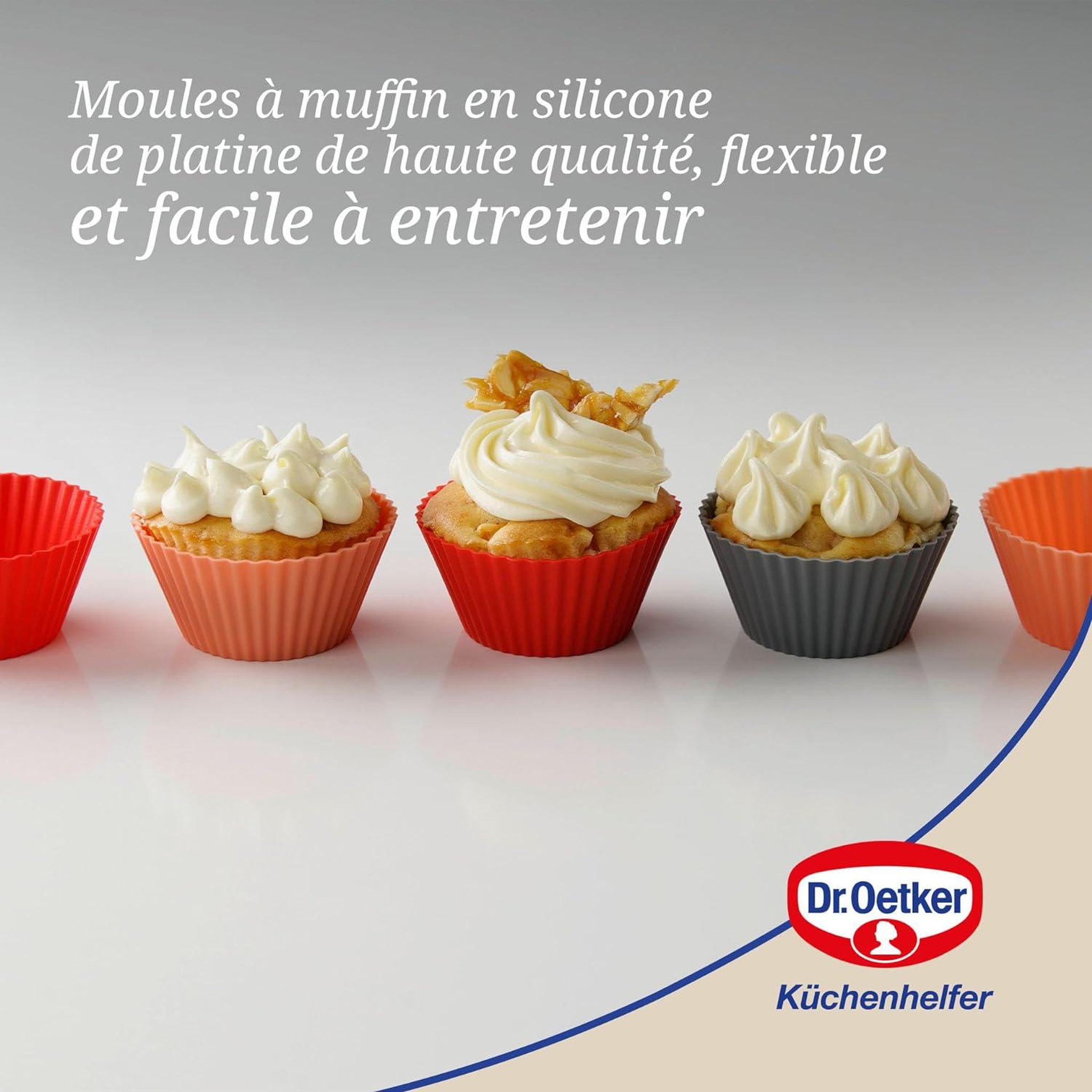 Voir la diapositive 6 : DR.OETKER Lot de 12 caissettes muffins en silicone 7 cm dr. Oetker flexxibel love