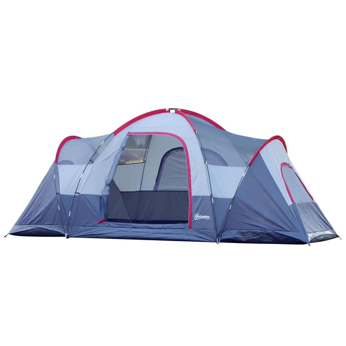 OUTSUNNY Tente de camping familiale 5-6 pers. - grande porte + 3 fenêtres - dim. 4,55L x 2,3l x 1,8H m fibre verre polyester oxford gris