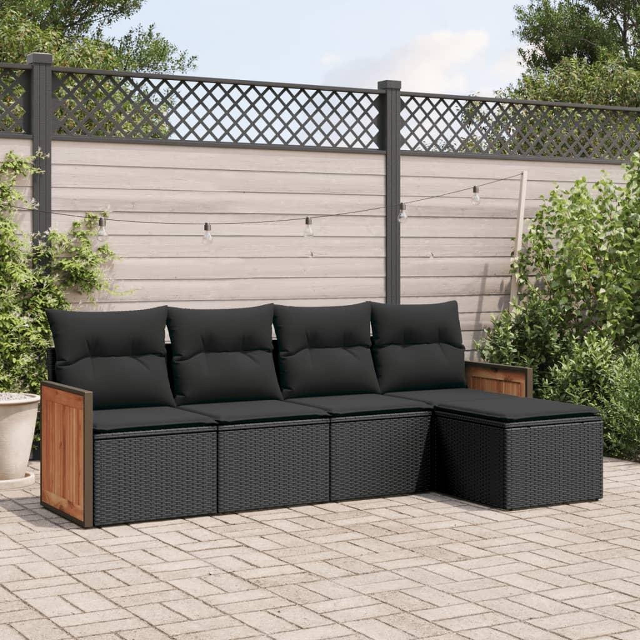 VIDAXL Salon de jardin 5 pcs avec coussins noir resine tressee