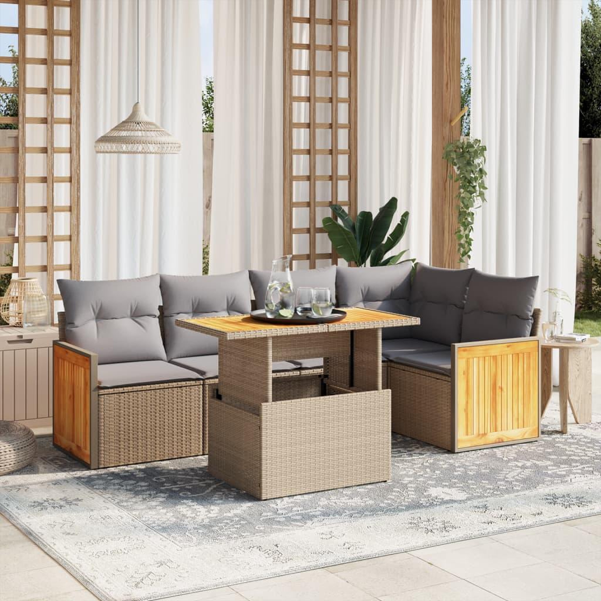 VIDAXL Salon de jardin avec coussins 6 pcs beige resine tressee