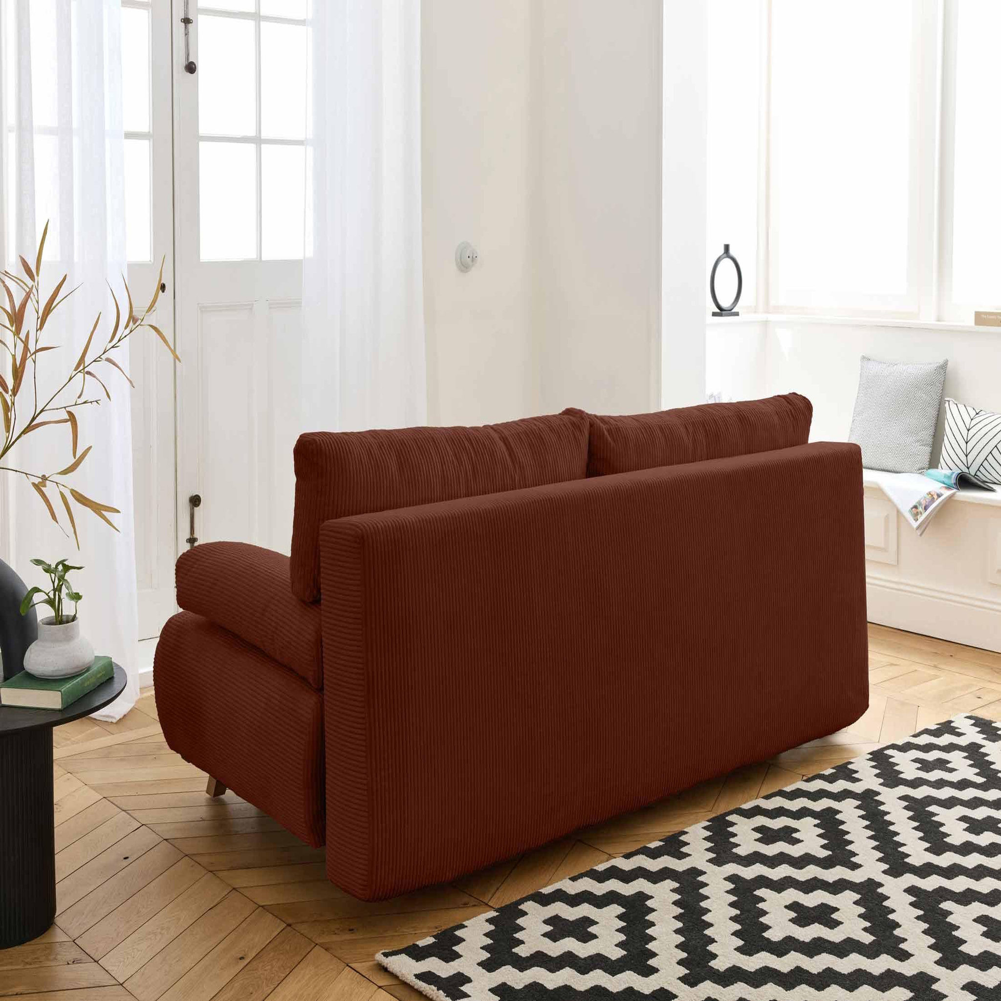Voir la diapositive 5 : BEST MOBILIER Cristal - canapé 3 places - convertible avec coffre et pouf - en velours côtelé