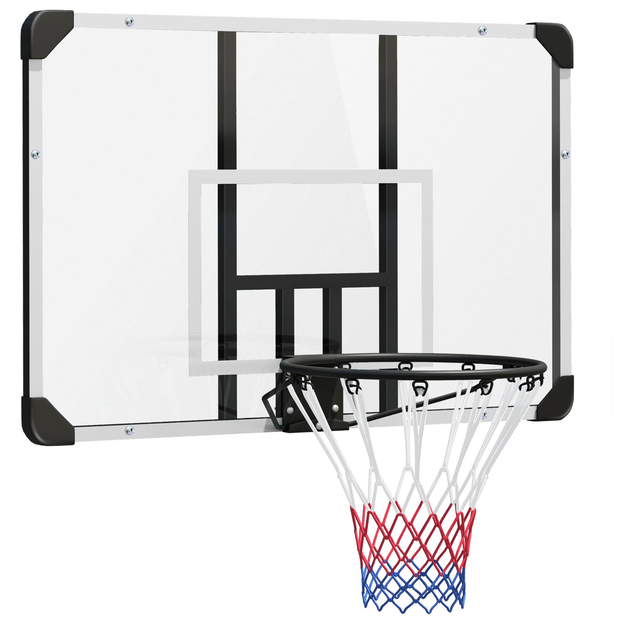 HOMCOM Panier de basket-ball mural - panneau de basket à accrocher - visserie incluse - acier pc blanc noir