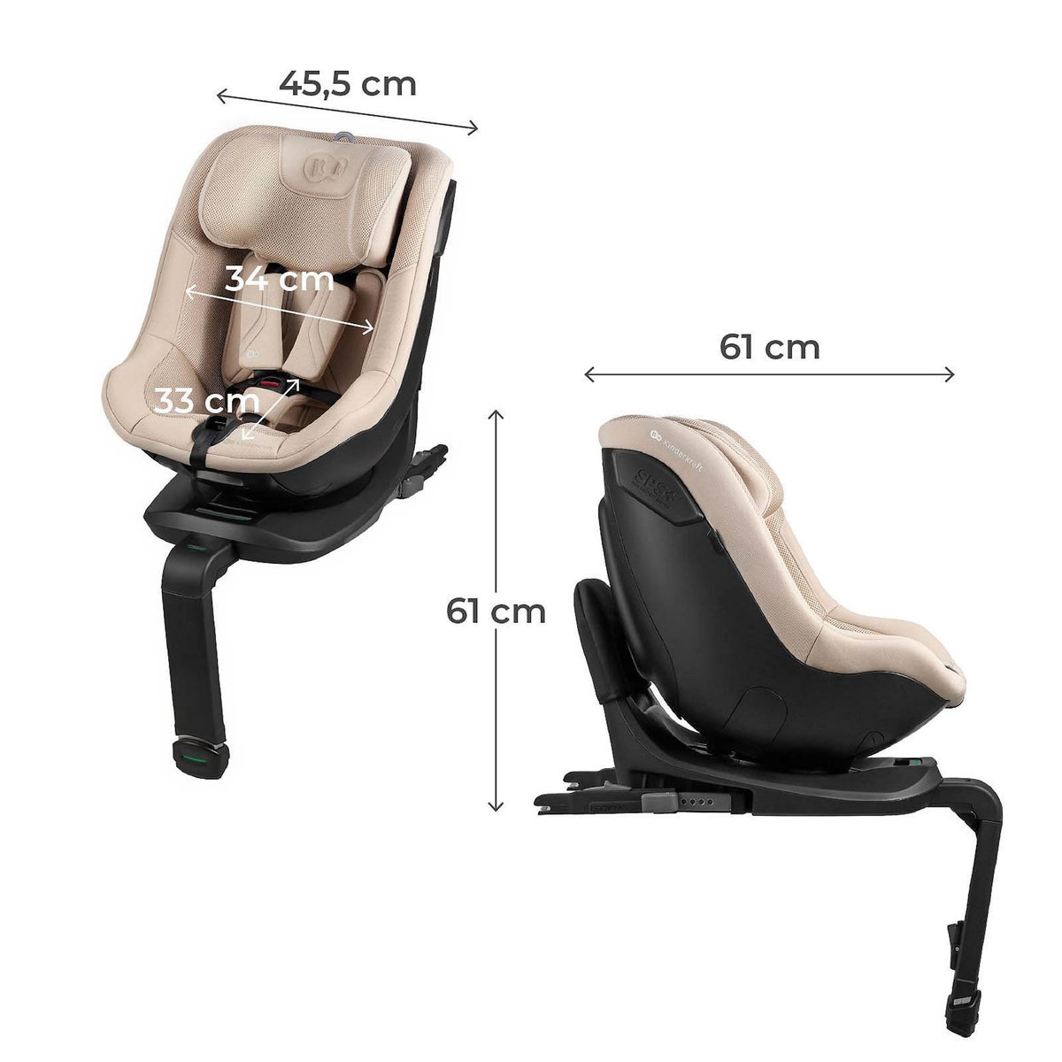 KINDERKRAFT Siège auto rotatif i-size avec sécurité renforcée et inclinaison facile tissu