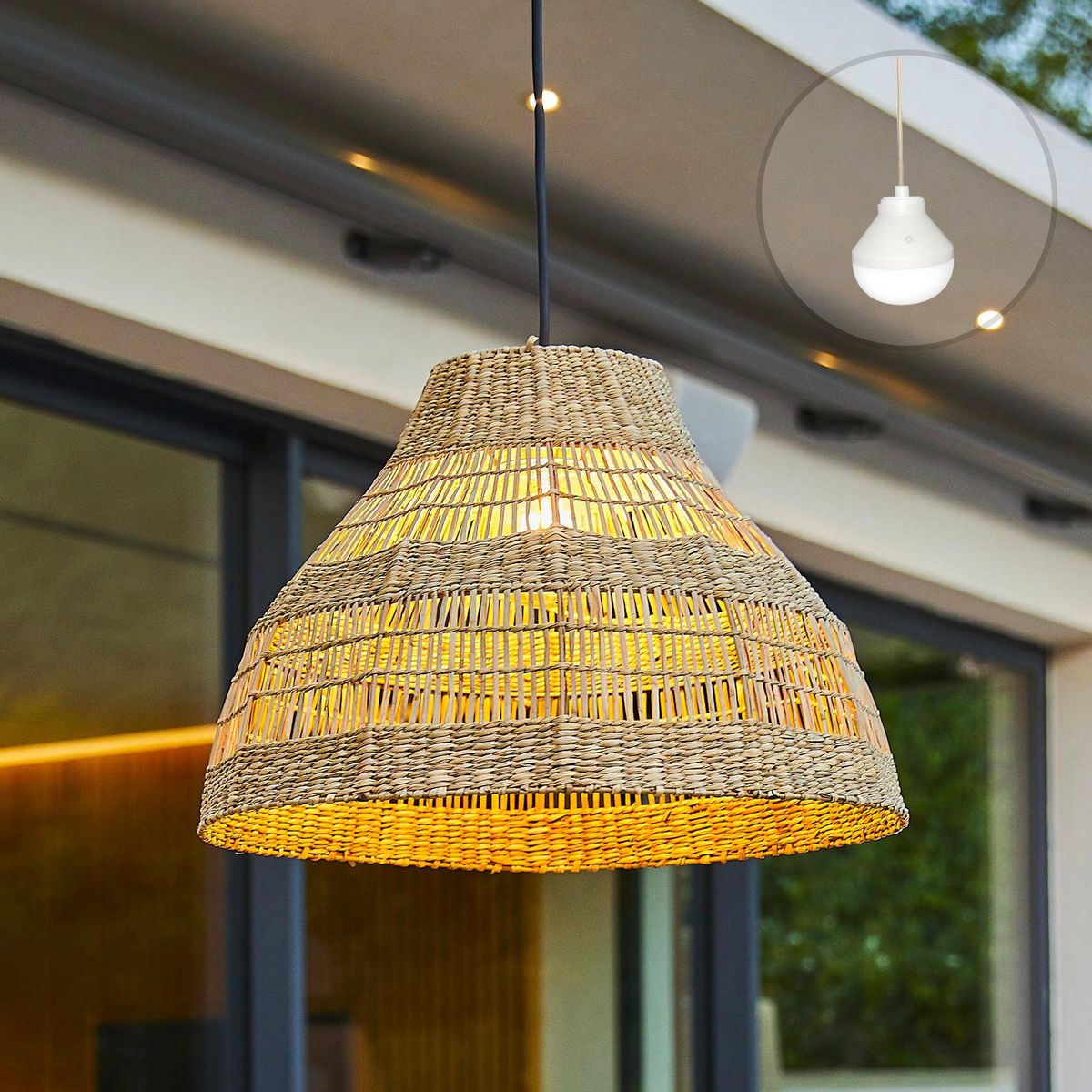 Lumisky Suspension d'extérieur nomade MERIDA Bois Herbe marine H34CM