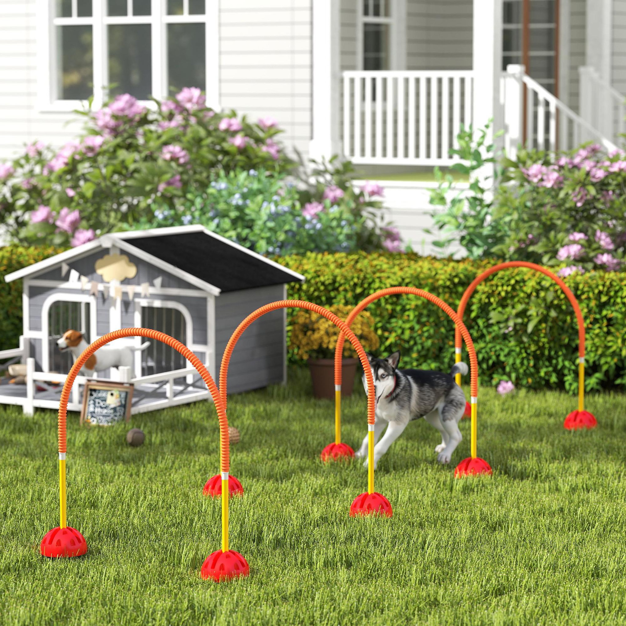 Voir la diapositive 2 : PAWHUT Kit d'agilité pour chien - 4 arcs d'agilité, sac de transport - plastique orange jaune rouge