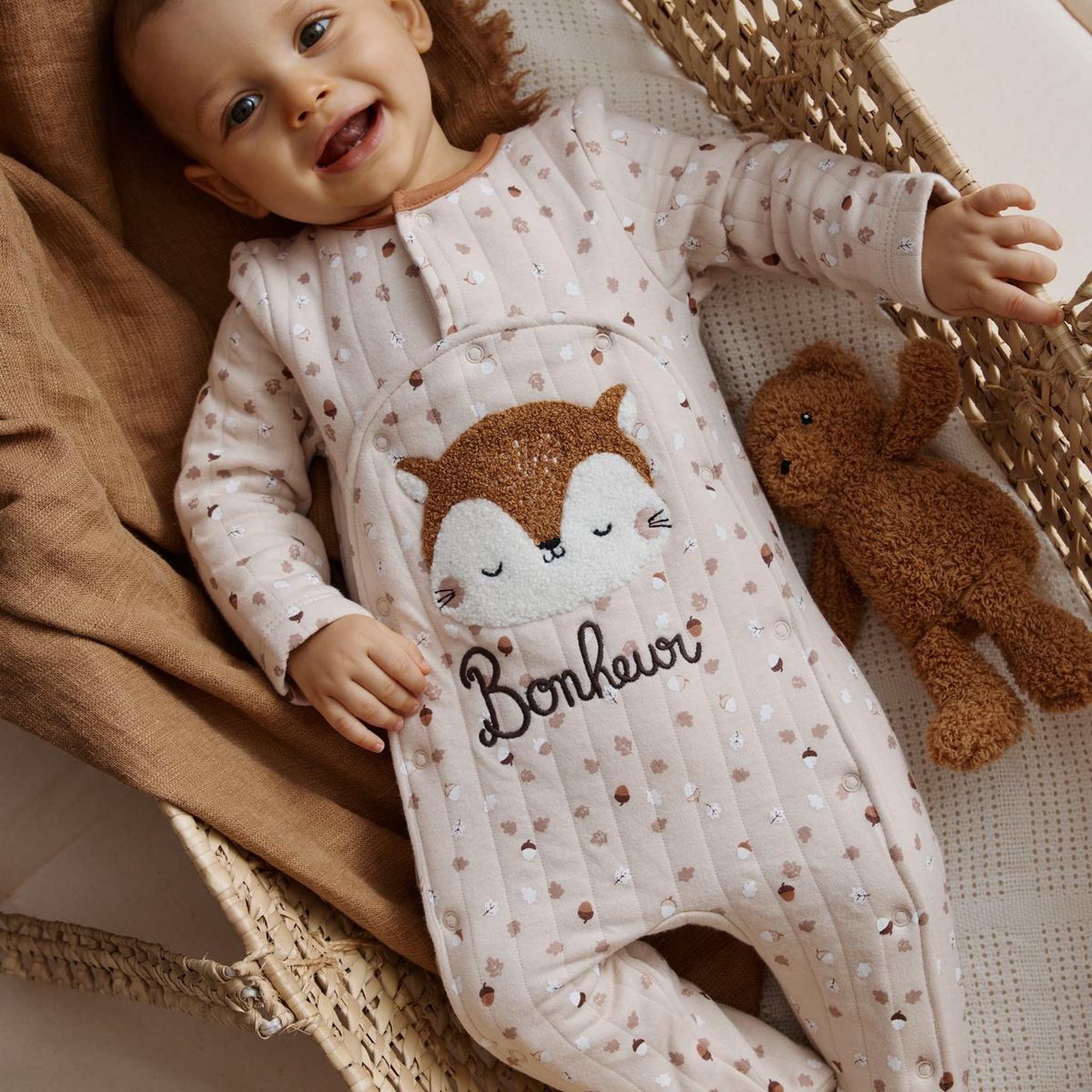 Voir la diapositive 5 : PETIT BEGUIN Pyjama bébé matelassé ouverture pont caramel