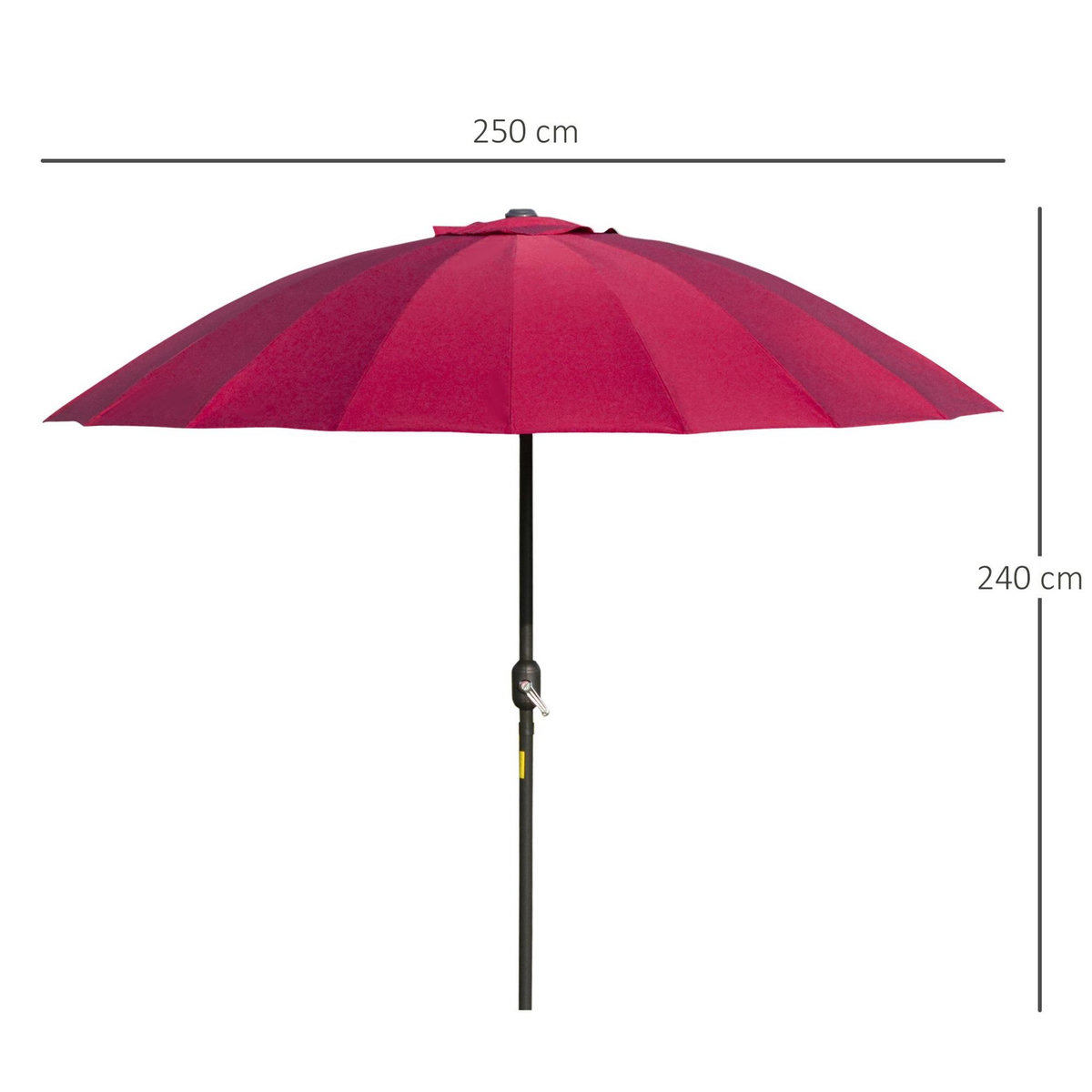 OUTSUNNY Parasol inclinable rond avec manivelle métal fibre de verre Ø 2,55 m polyester haute densité bordeaux