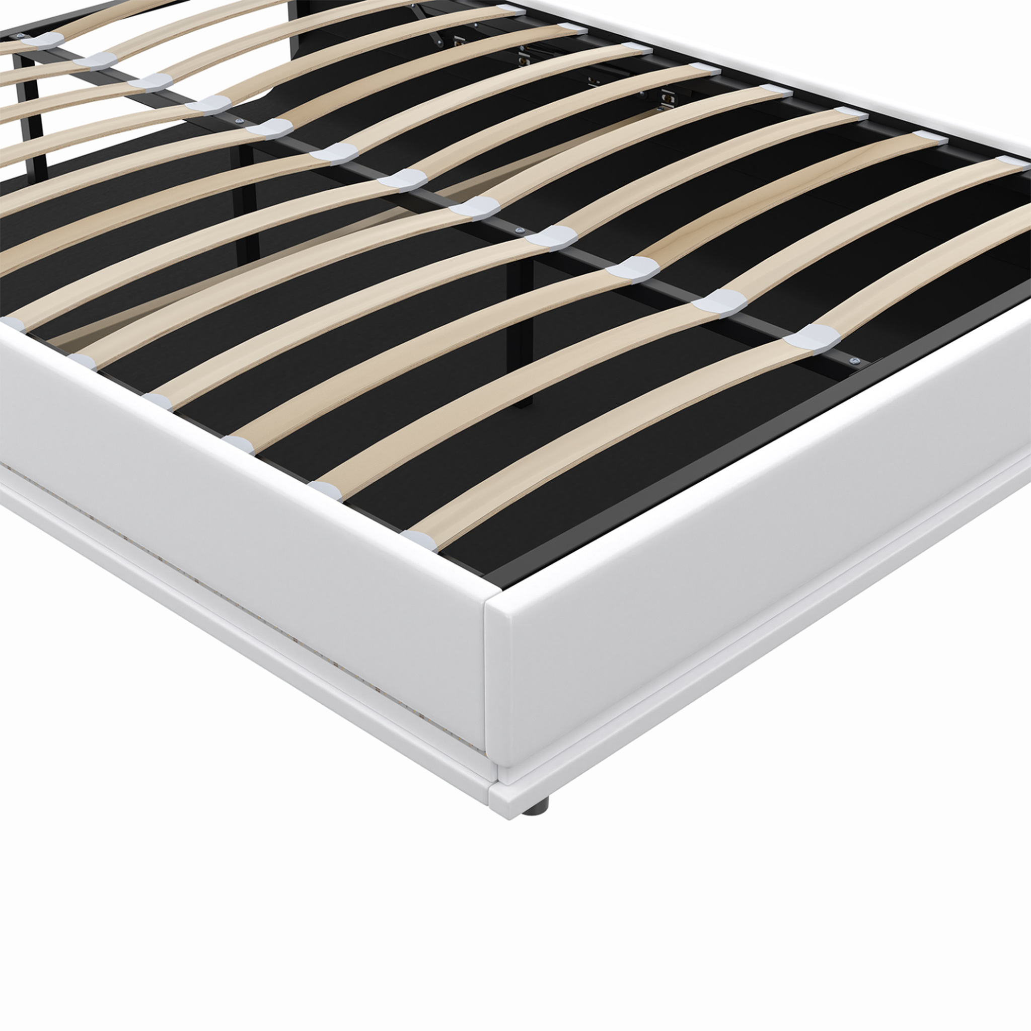 Voir la diapositive 6 : ID MARKET Lit coffre double owen avec led intégrées + tête de lit et sommier 140 x 190 cm pvc blanc