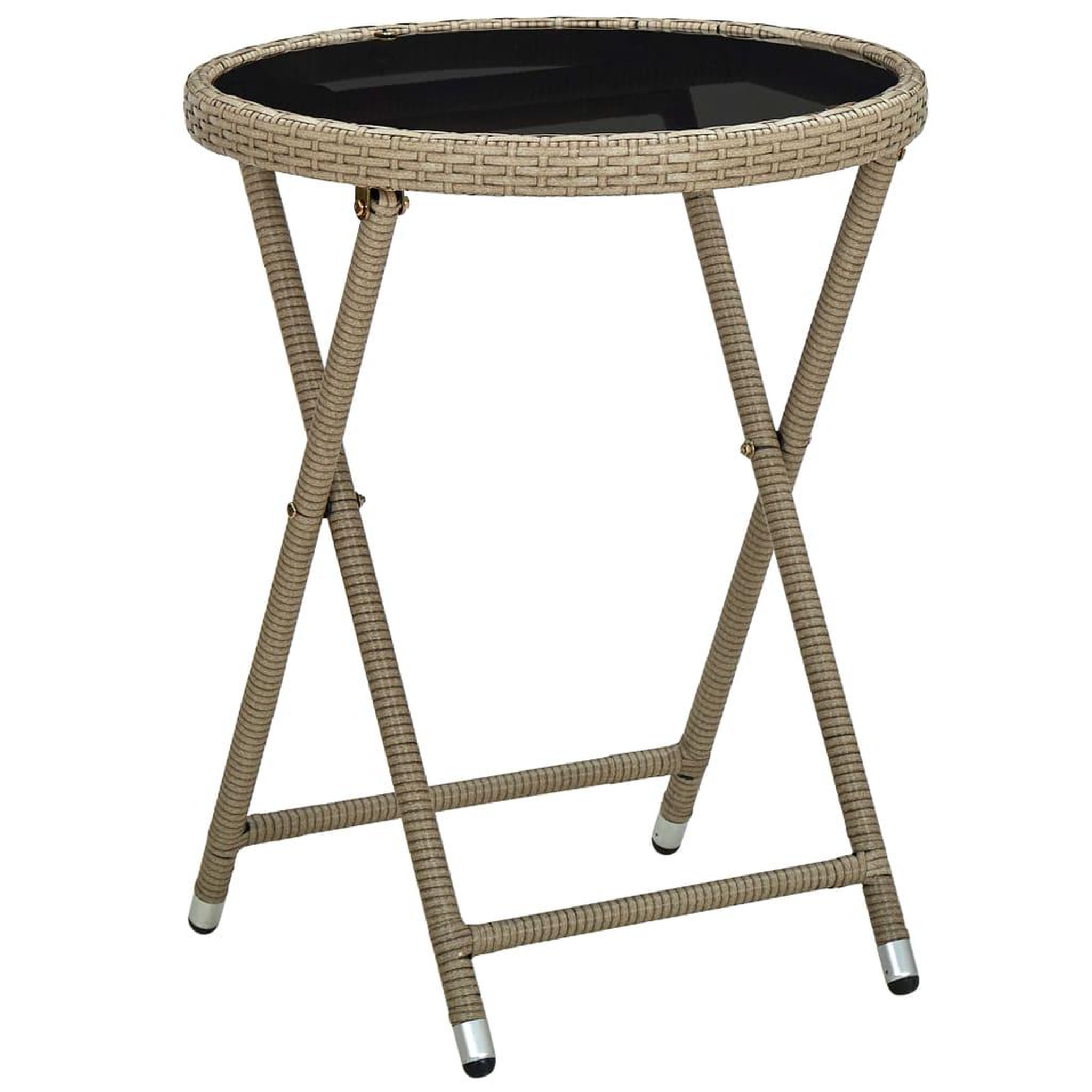 Voir la diapositive 1 : VIDAXL Table a the Beige 60 cm Resine tressee et verre trempe