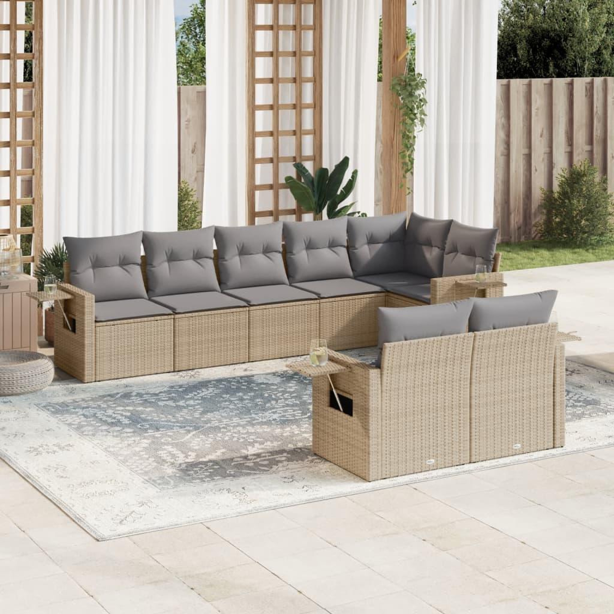 VIDAXL Salon de jardin avec coussins 8 pcs beige resine tressee