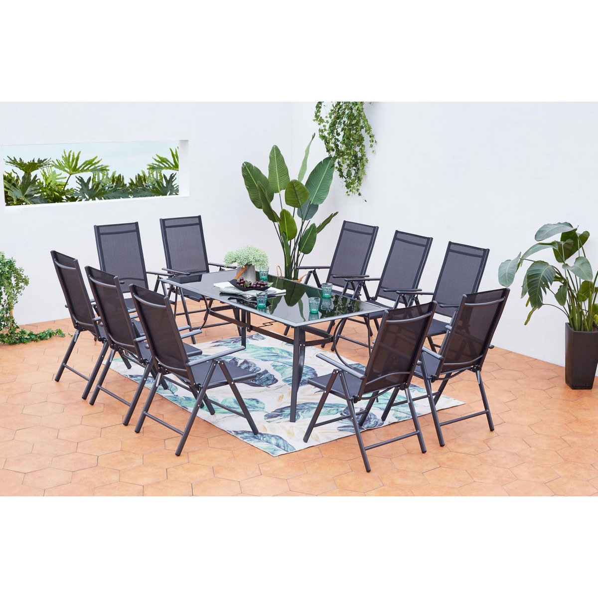 CONCEPT USINE Table de jardin et 10 chaises en aluminium RIMINI