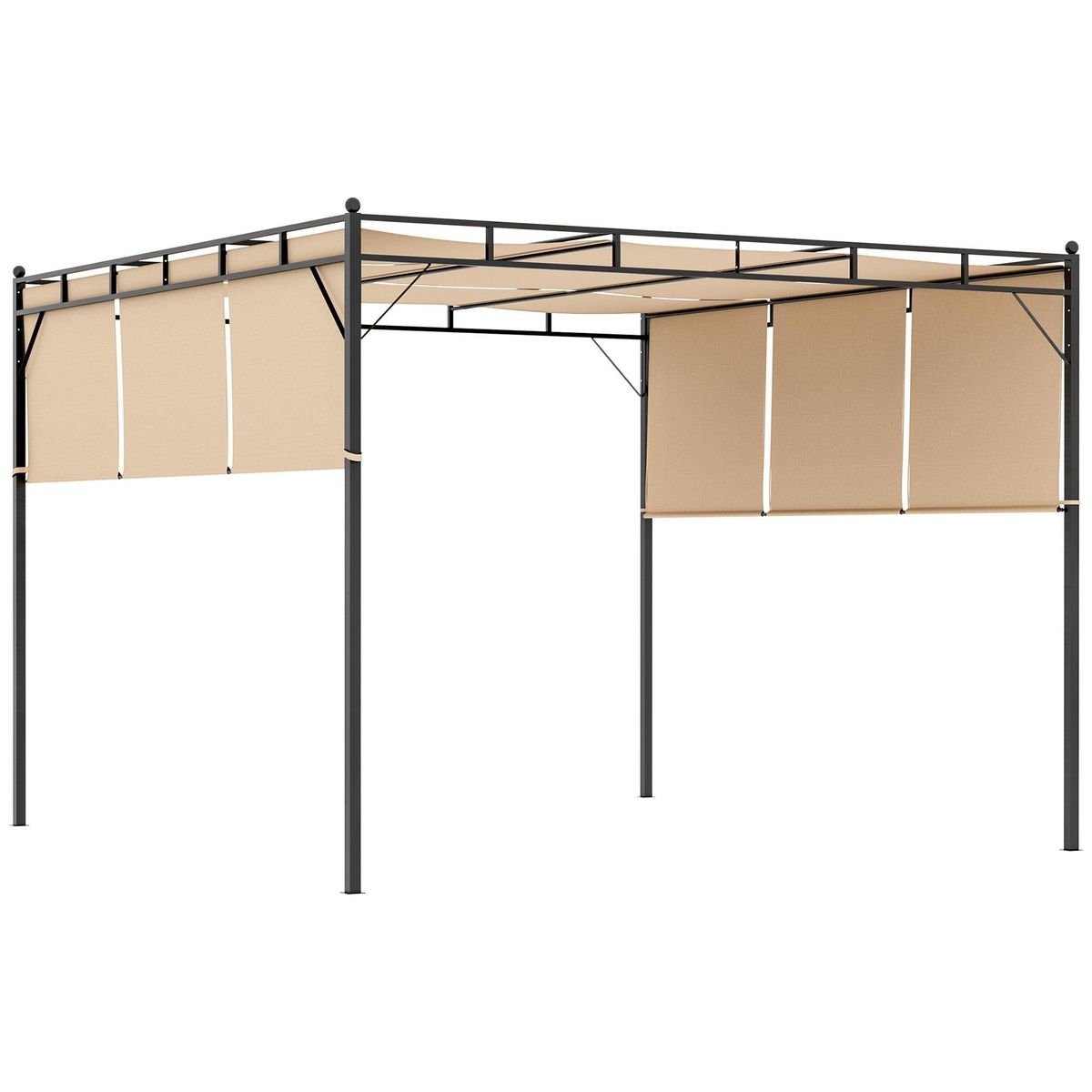 OUTSUNNY Pergola rétractable dim. 3L x 3l x 2,2H m structure acier époxy anticorrosion noir triple toile polyester haute densité beige