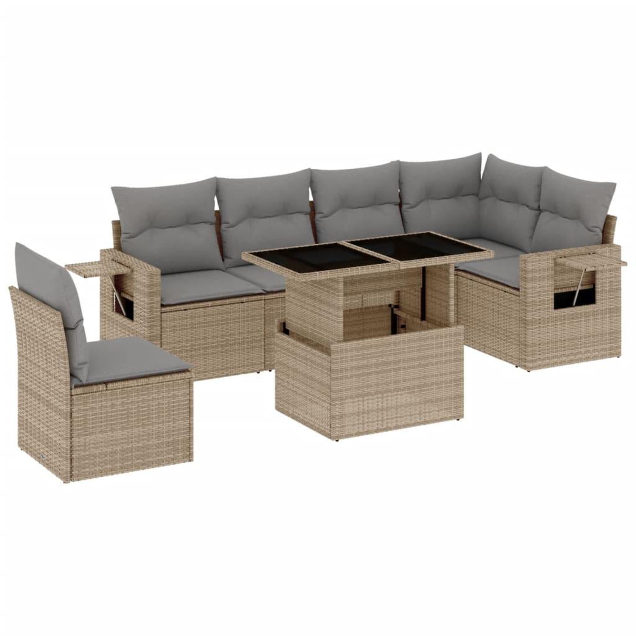 Voir la diapositive 2 : VIDAXL Salon de jardin avec coussins 7 pcs beige resine tressee