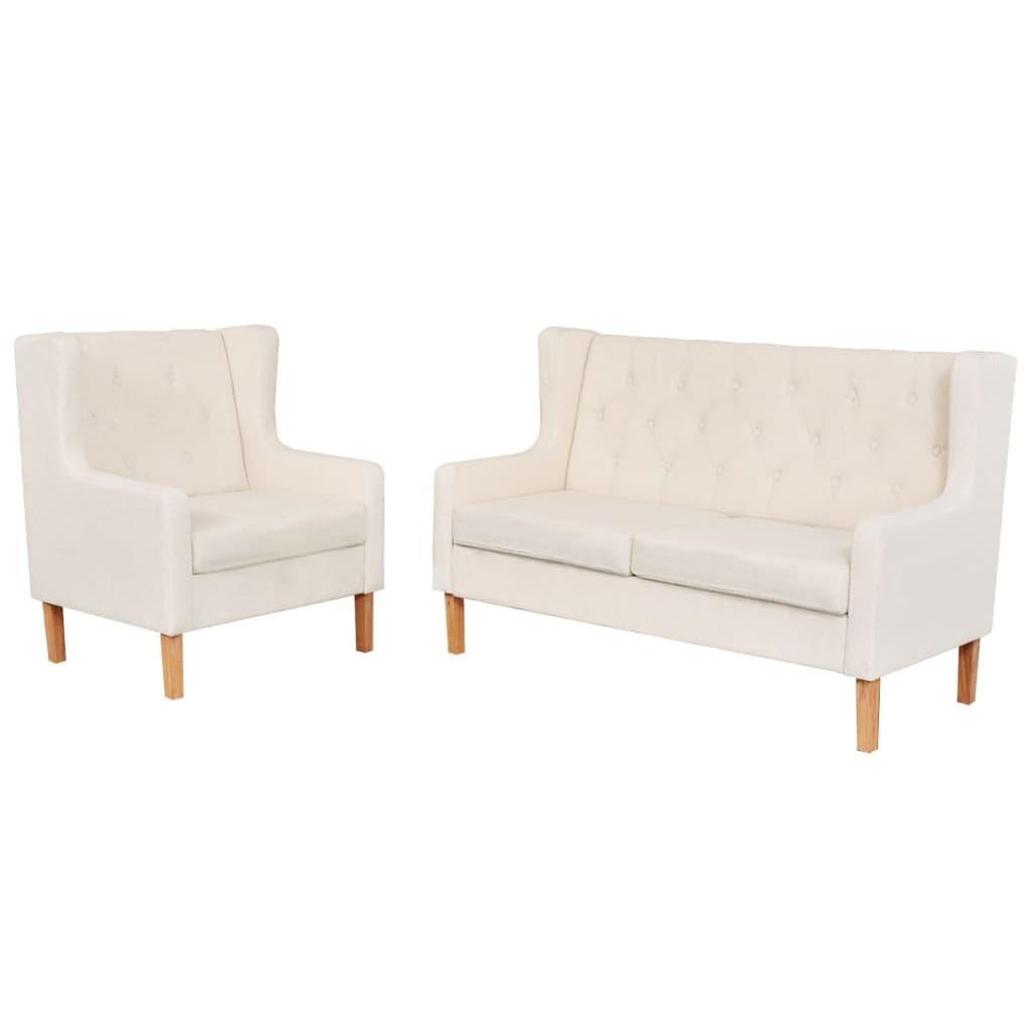 VIDAXL Ensemble de canapes 2 pcs tissu blanc creme