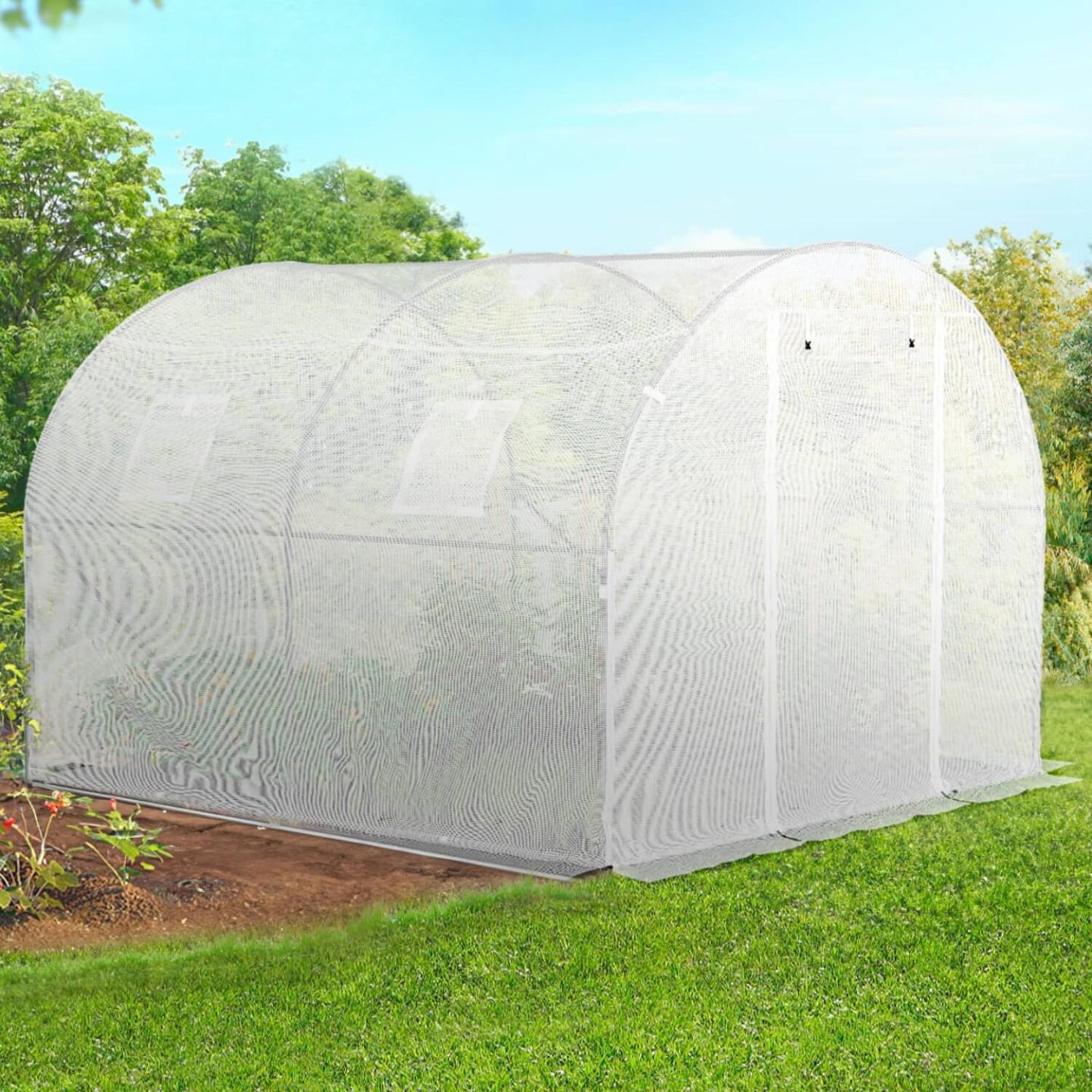 Voir la diapositive 3 : ID MARKET Serre de jardin tunnel 6m² 3 x 2 x 2 m acier galvanisé + bâche anti-uv avec porte et fenêtres roma blanche toutes saisons