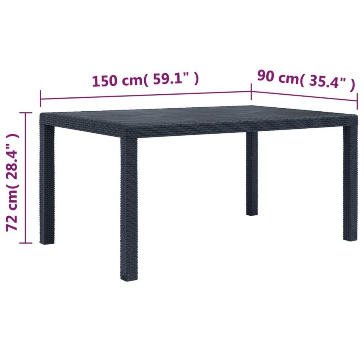 VIDAXL Table de jardin Anthracite 150x90x72 cm Plastique Aspect rotin