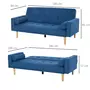 HOMCOM Canapé convertible 3 places design scandinave dossier inclinable 3 positions pieds bois tissu lin