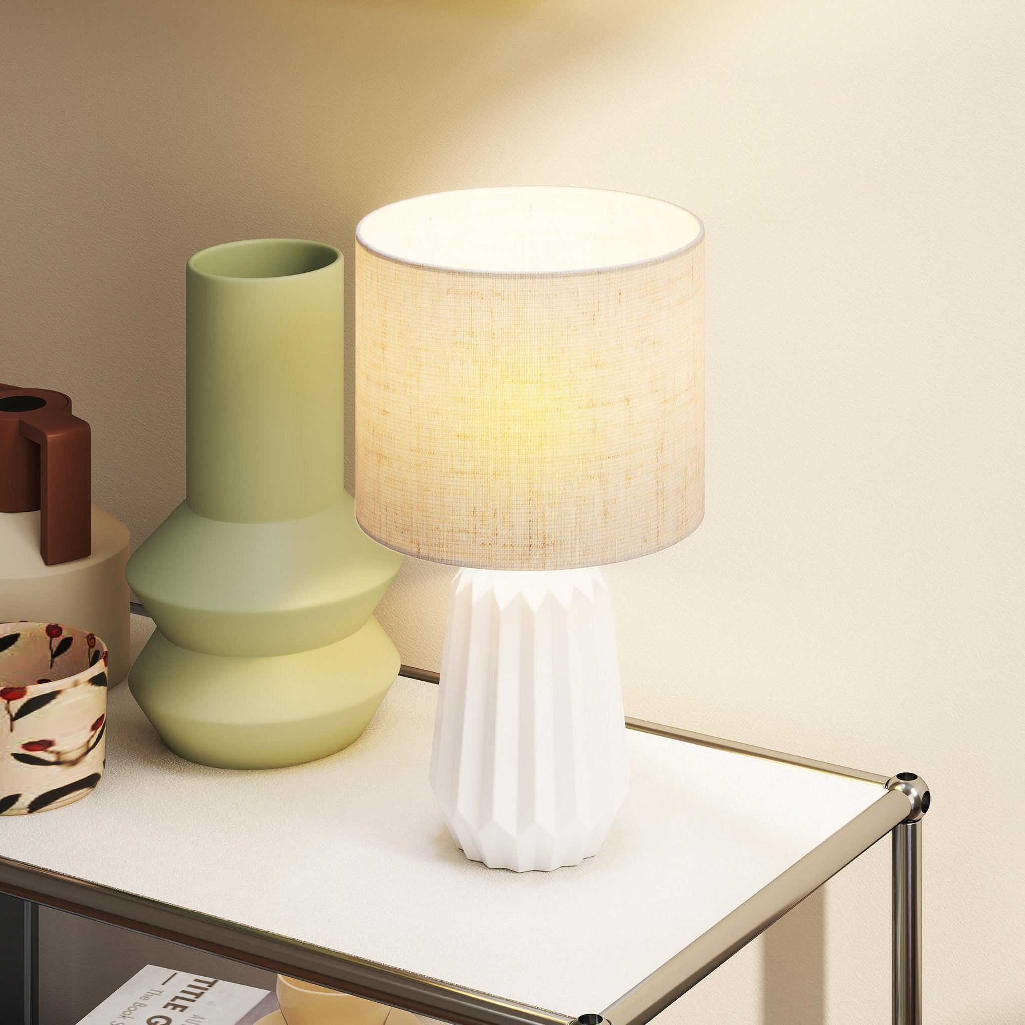 Voir la diapositive 2 : HOMCOM Lampe de table design néo-rétro céramique géométrique lin