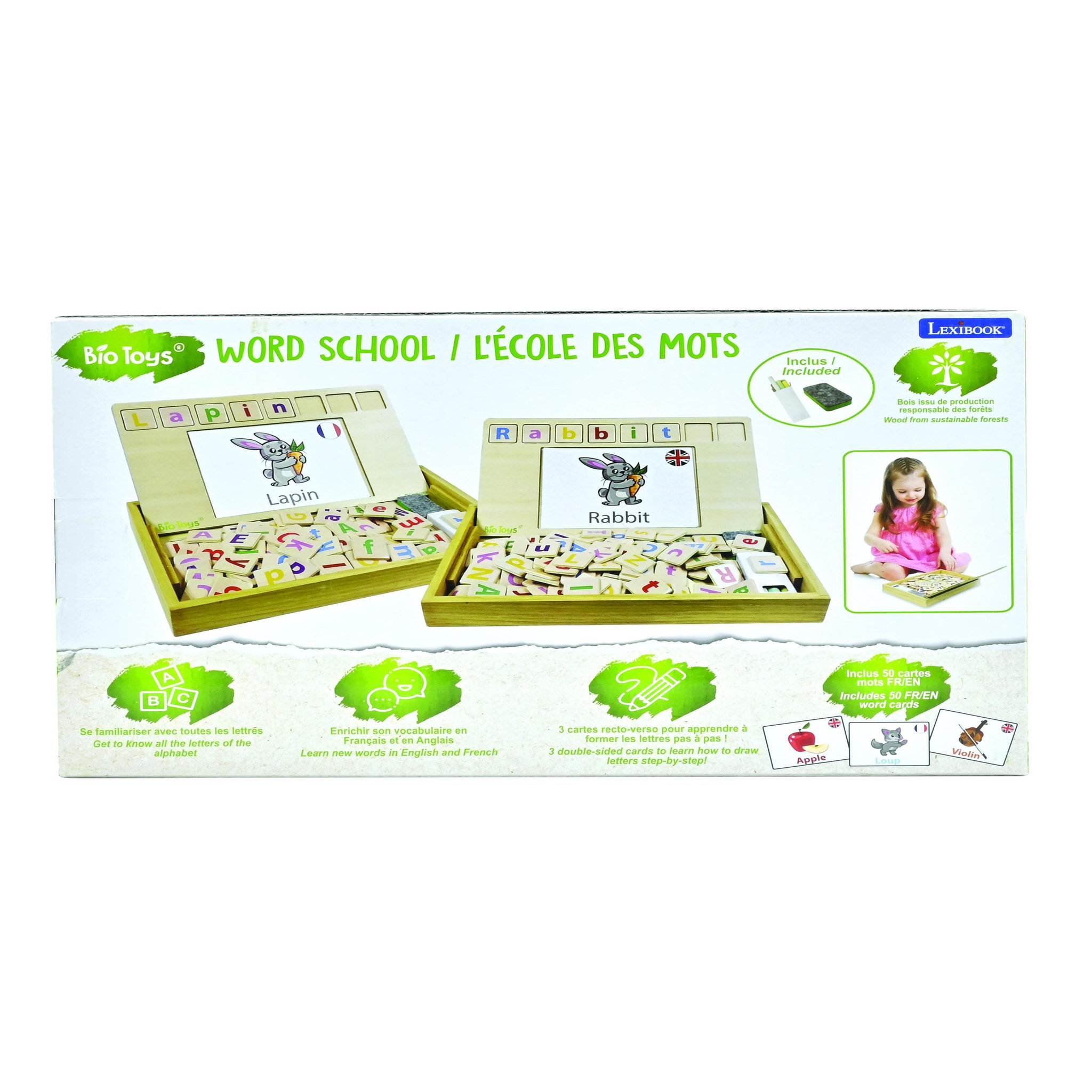 Voir la diapositive 4 : Lexibook Bio Toys L'Ecole des Mots bilingue Français- Anglais - Jeu en Bois