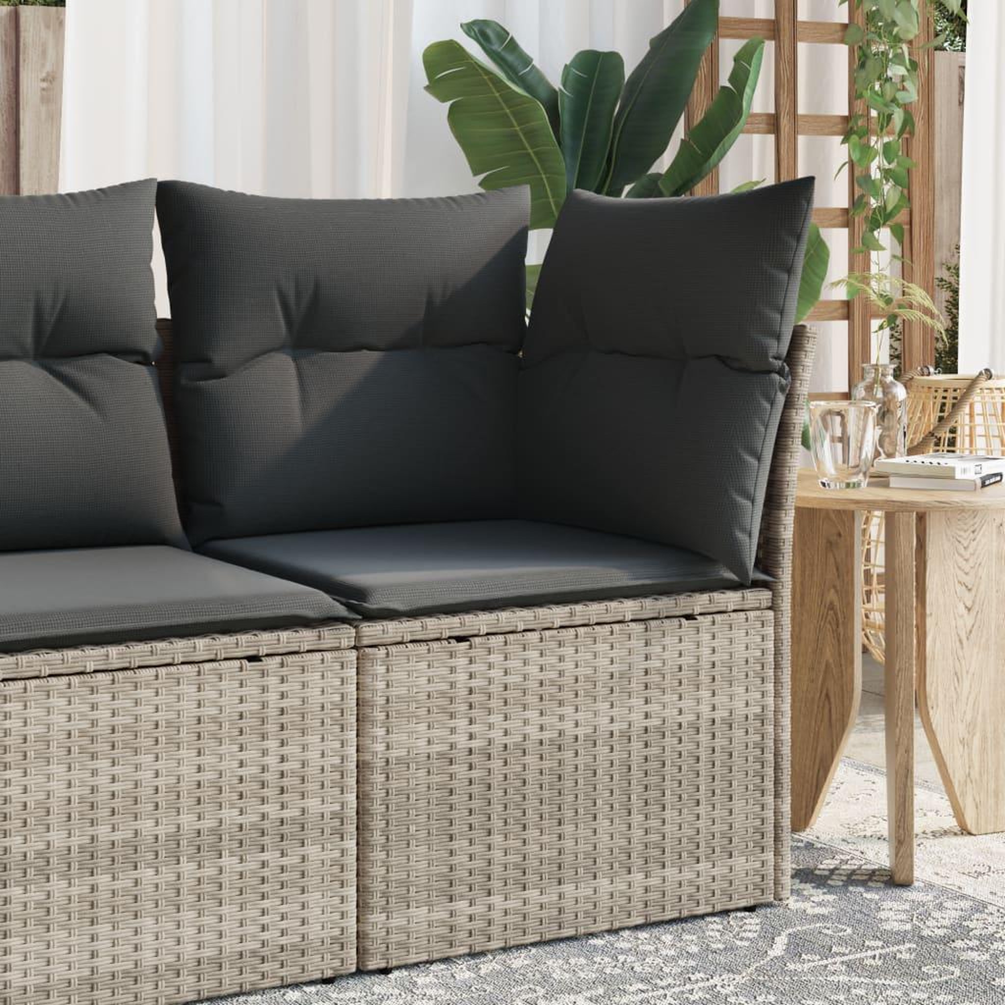 VIDAXL Canape d'angle de jardin et coussins gris clair resine tressee