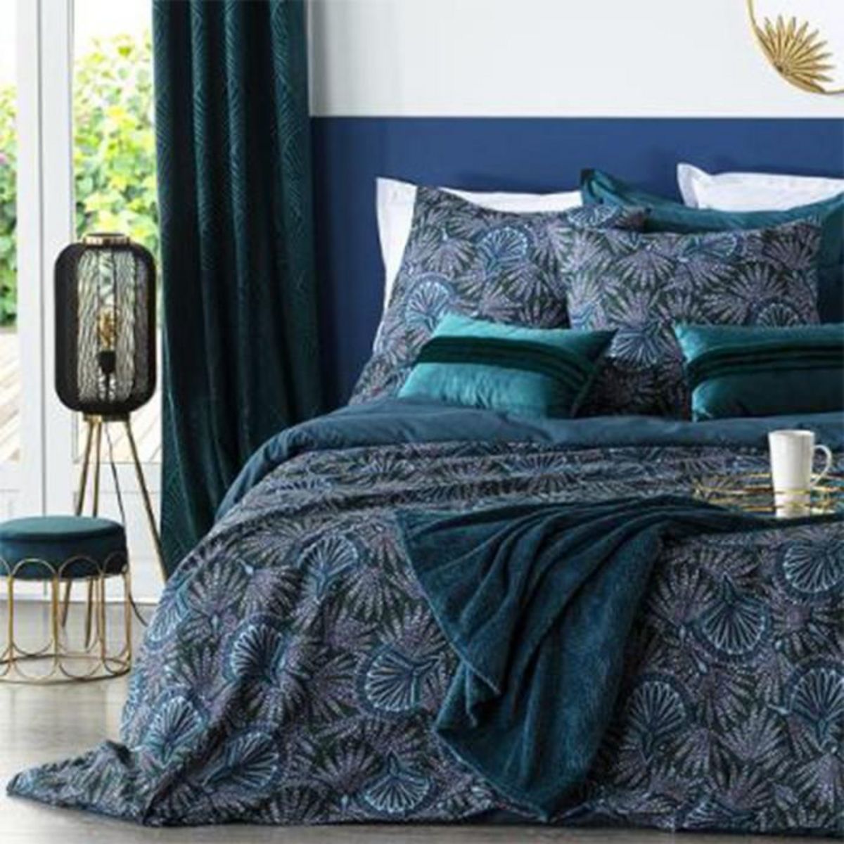 ATMOSPHERA Parure de Lit 3 Pièces  Eventail  240x220cm Bleu