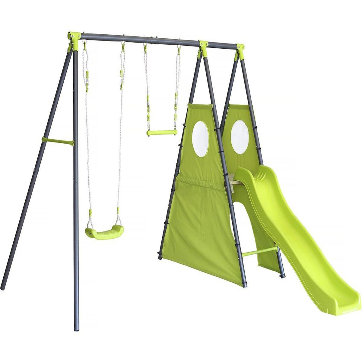 Habitat et Jardin Portique de jeu en métal avec toboggan  Kylian  - 4 agrès - Vert