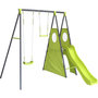 Voir la diapositive 1 : Habitat et Jardin Portique de jeu en métal avec toboggan  Kylian  - 4 agrès - Vert