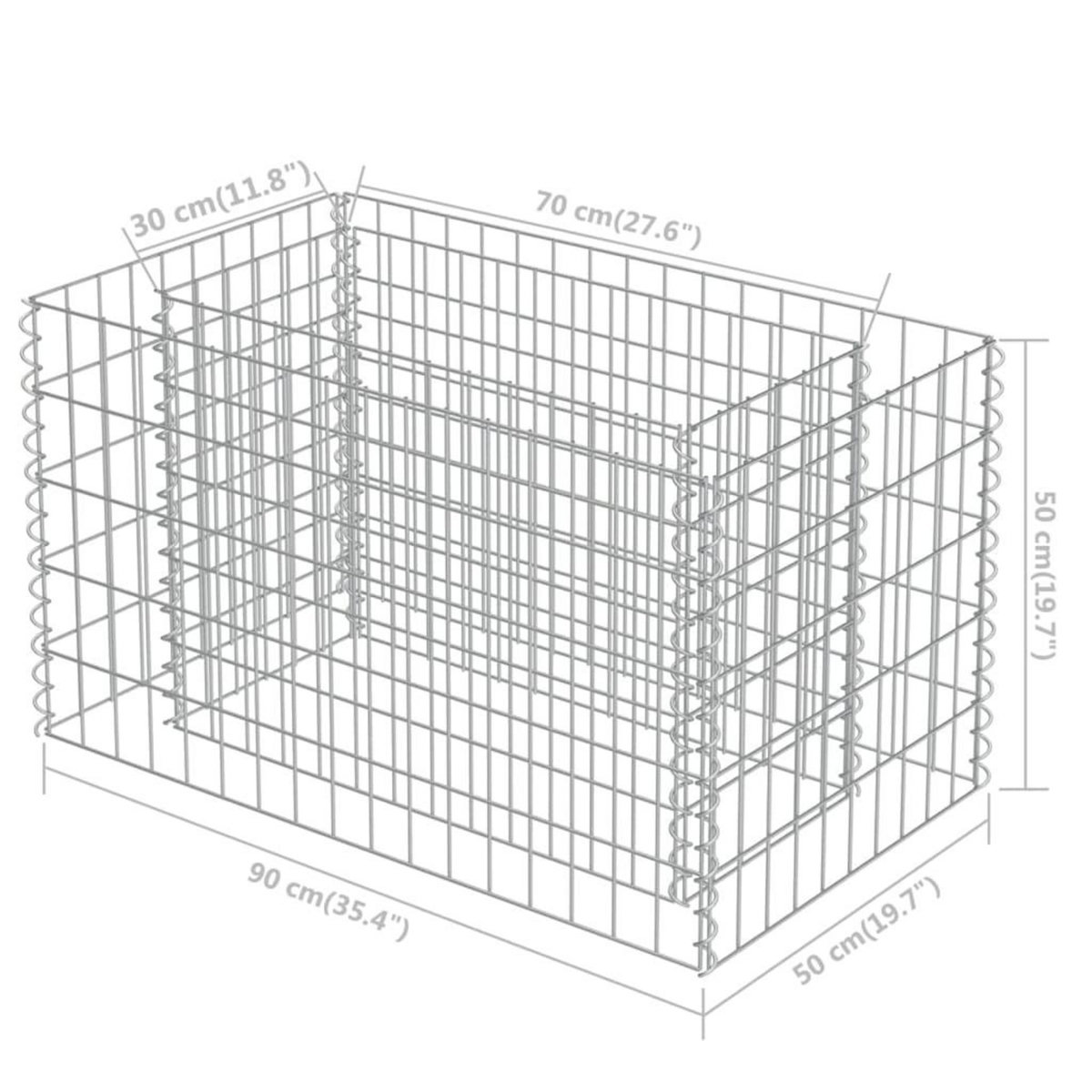 VIDAXL Lit sureleve a gabion Acier galvanise 90x50x50 cm