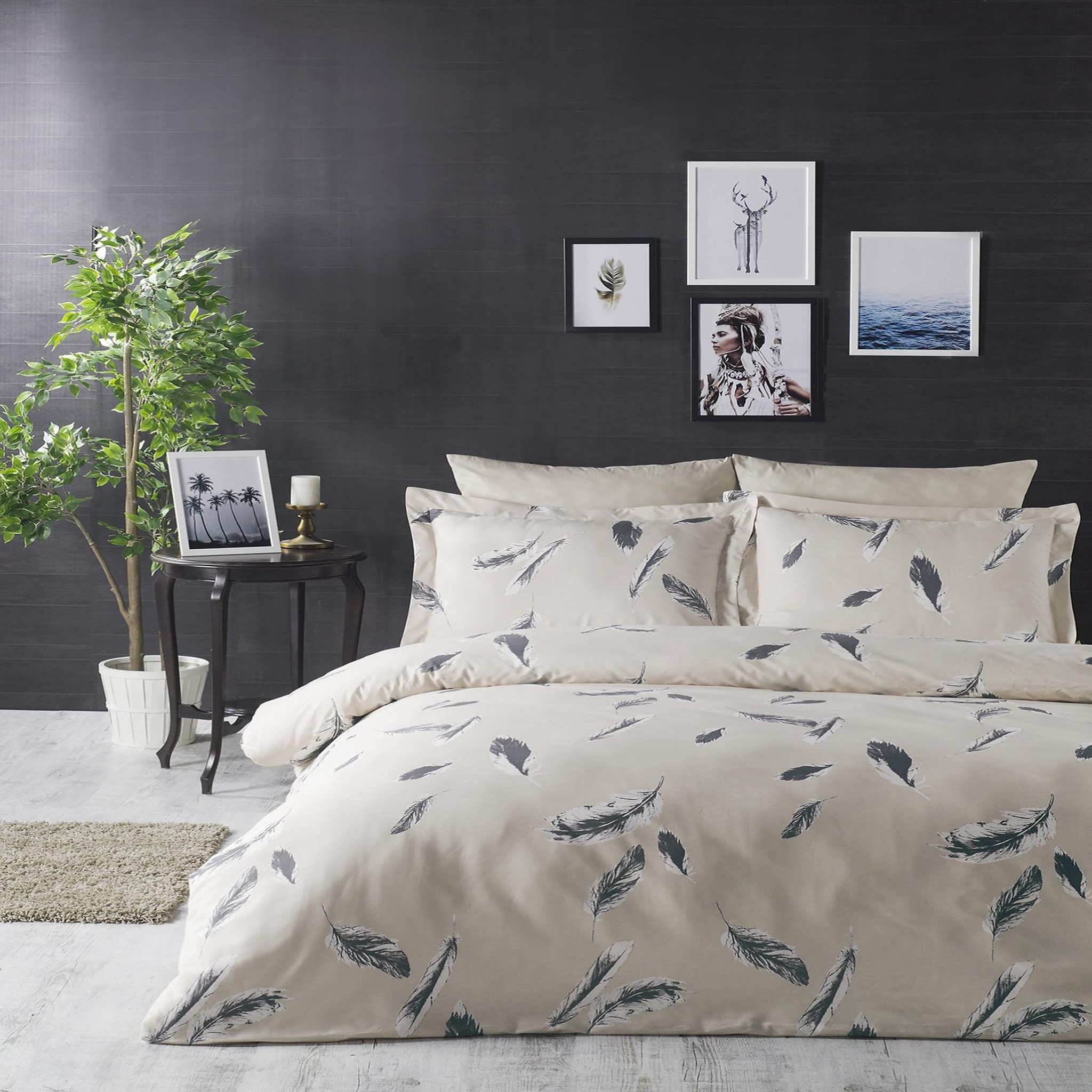 Home collection Parure housse de couette avec taie(s) 100 % coton Feather. Coloris disponibles : Beige