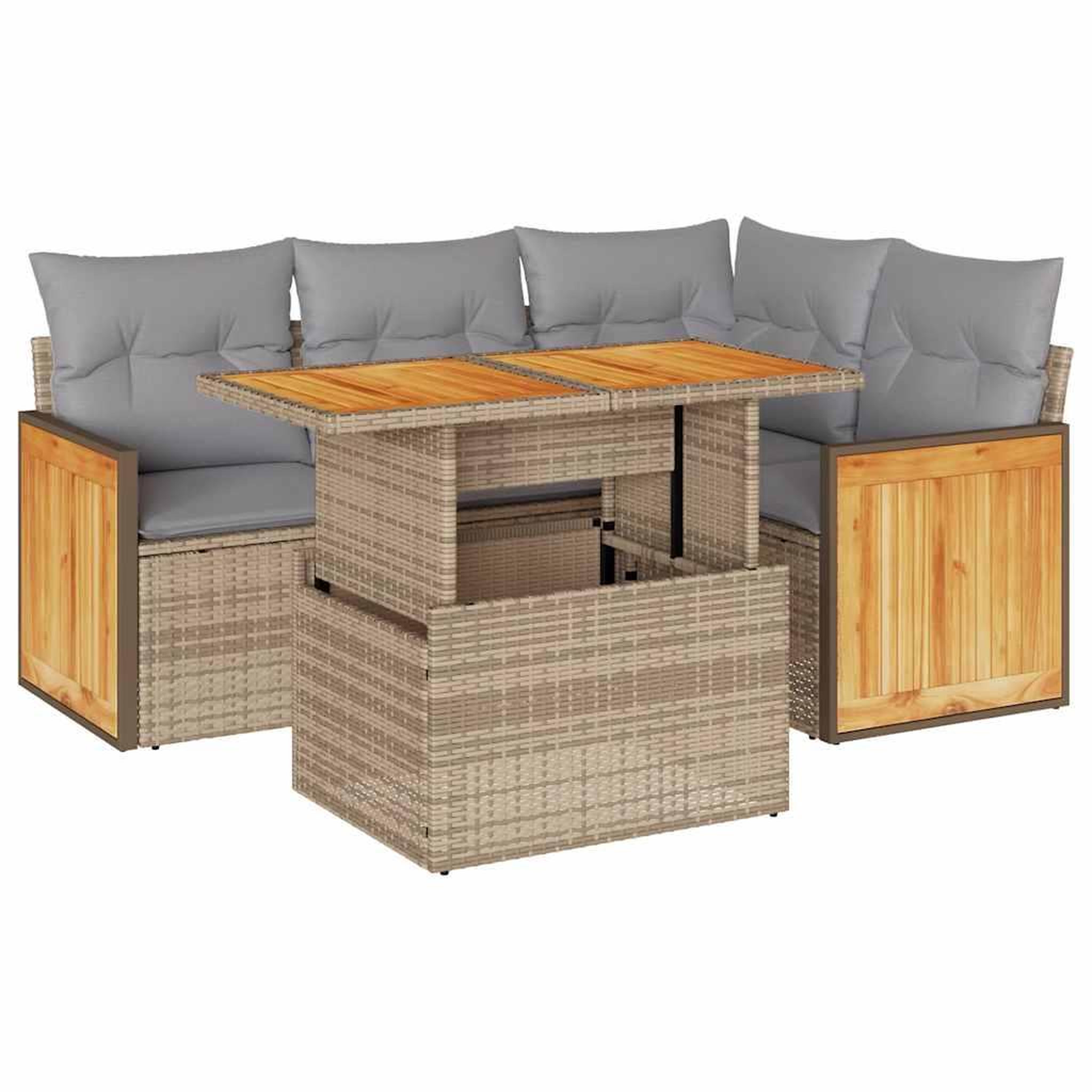 Voir la diapositive 2 : VIDAXL Salon de jardin avec coussins 5 pcs beige resine tressee acacia